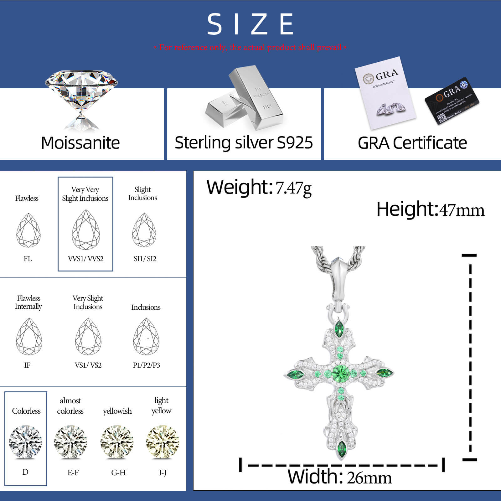 S925 Moissanite Cross Pendant