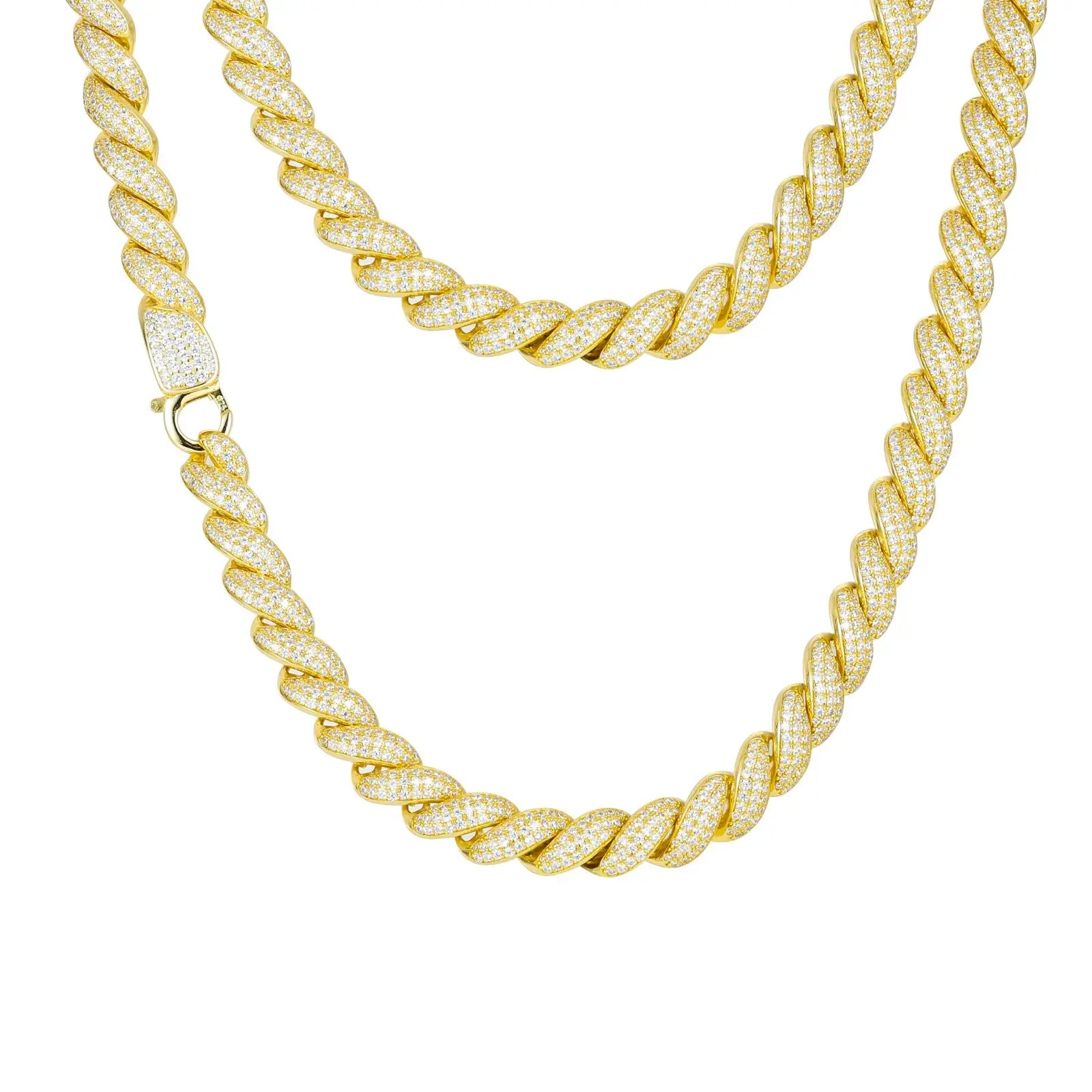 Complete 24" chain showcase - helical links with uniform ice coverage | Sweat/chlorine-proof S925 core with anti-microbial properties