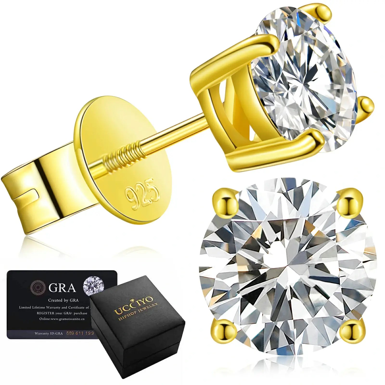 gold 925 silver vvs moissanite solitaire earrings