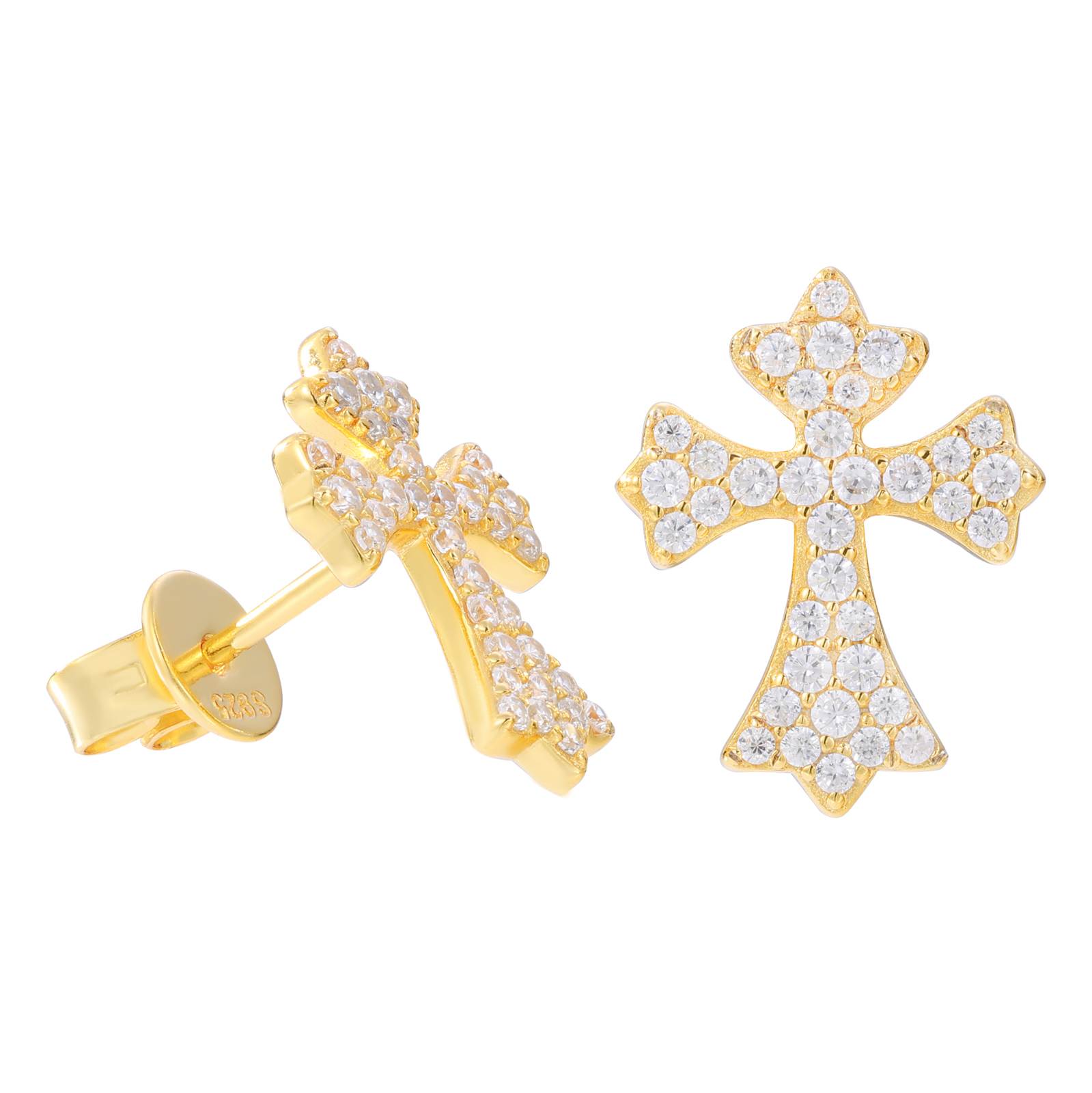 gold cross stud earrings