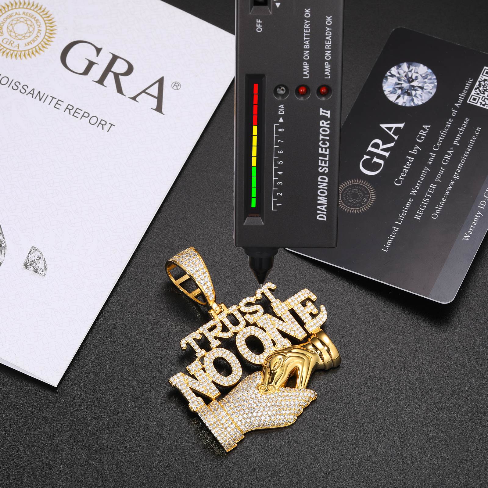 S925 Moissanite Trust No One Trap Pendant