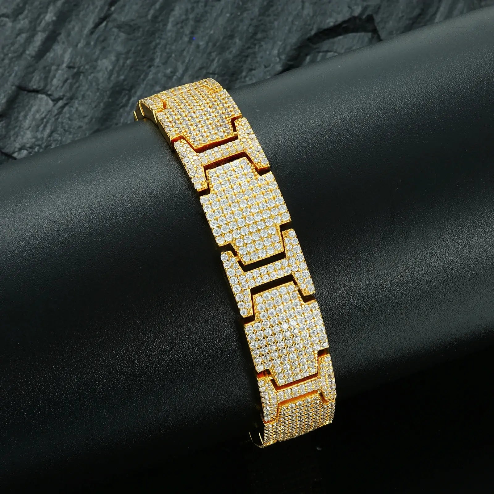14mm yellow gold plated S925 bracelet isolated - tarnish-proof plating with hexagonal link engineering for men and women