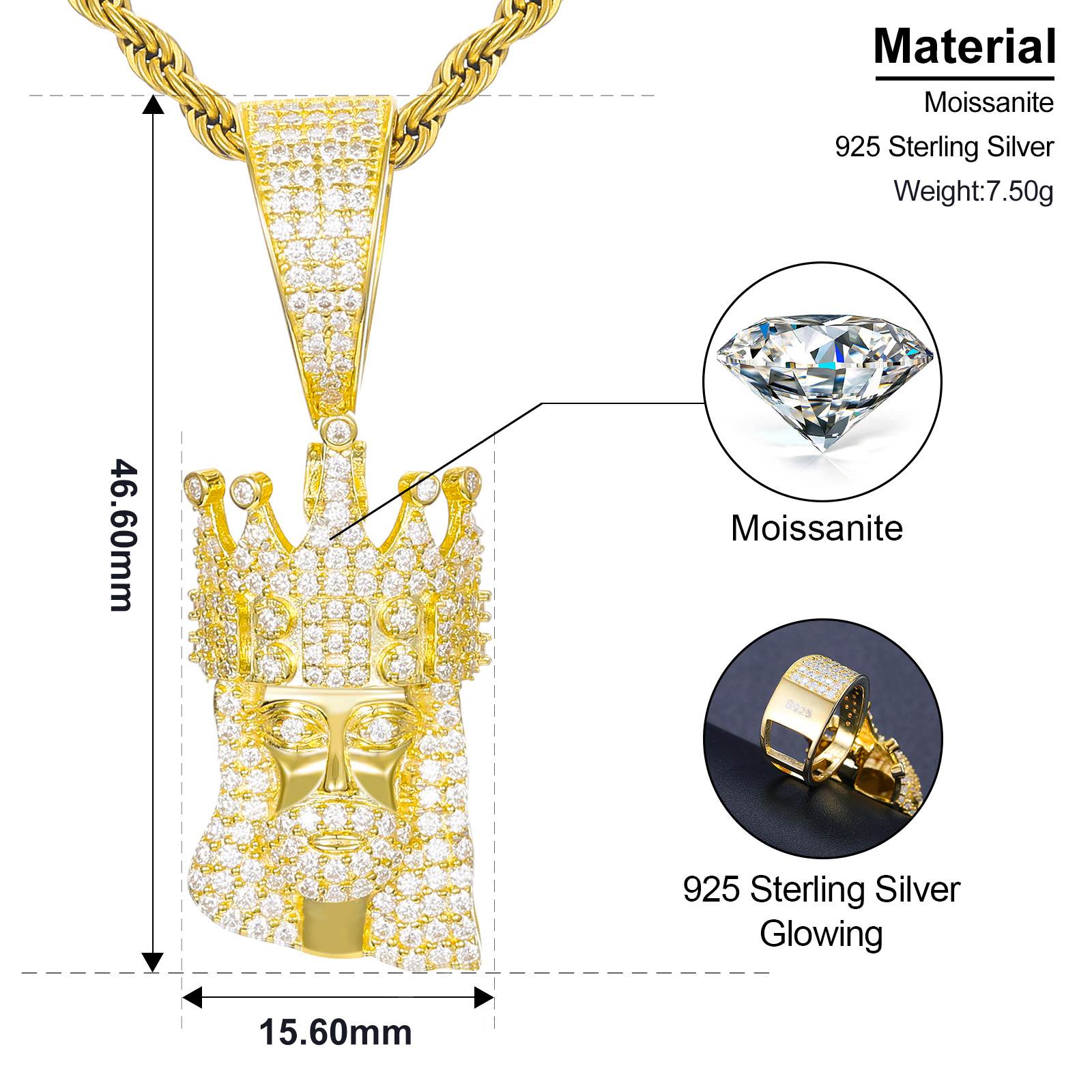 Precision dimensions: 35x25mm pendant ±0.05mm vs US quarter | Weight distribution infographic with chain loop strength