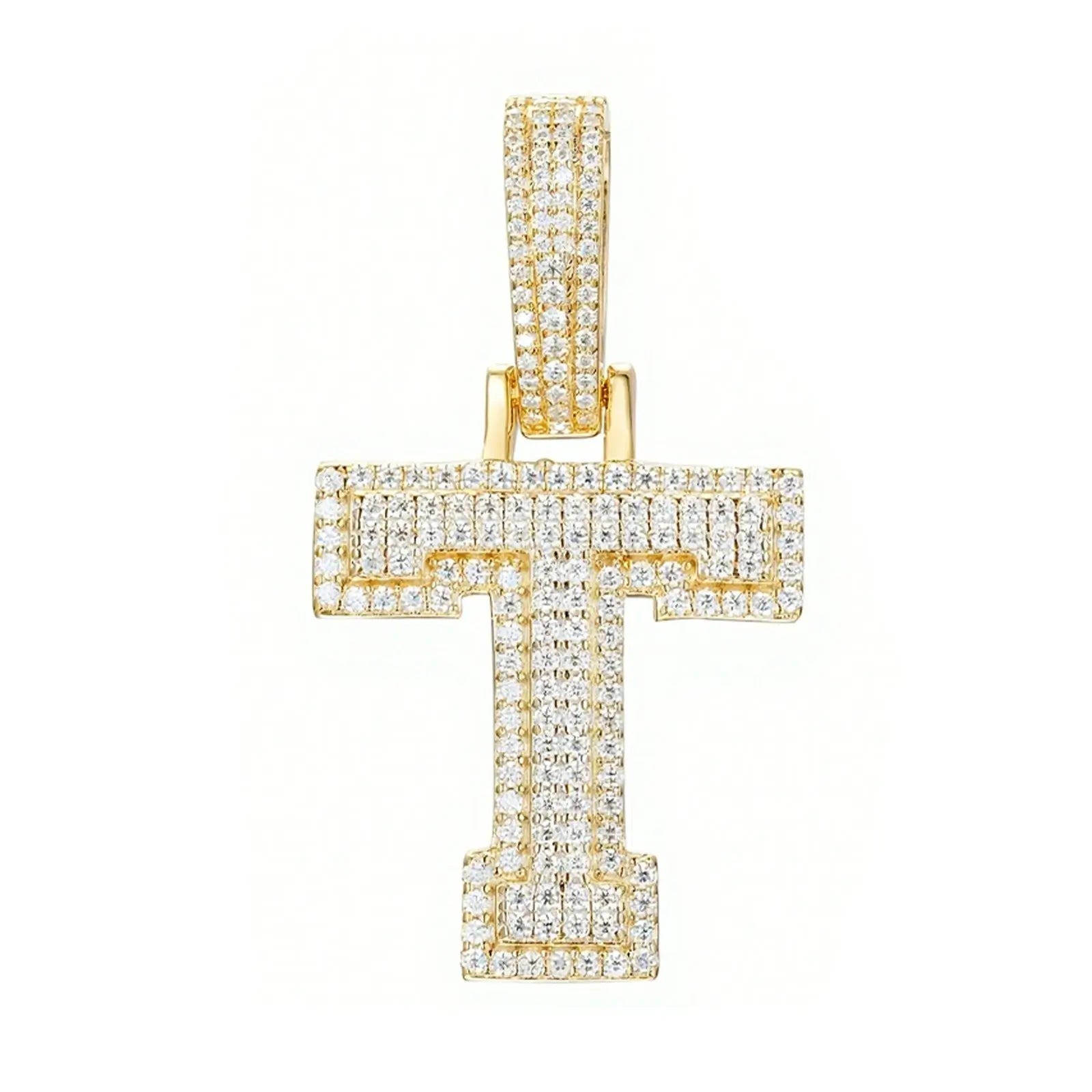 moissanite letter t pendant - gold