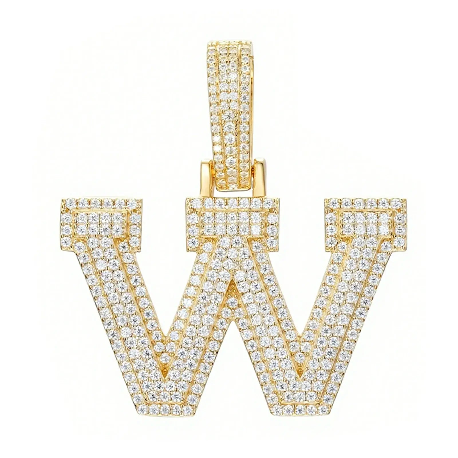 moissanite letter w pendant - gold