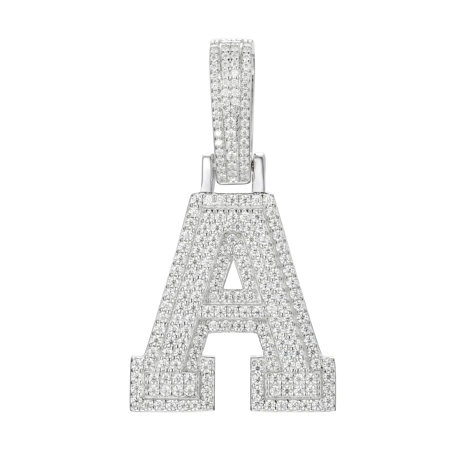 moissanite letter a pendant - whitegold