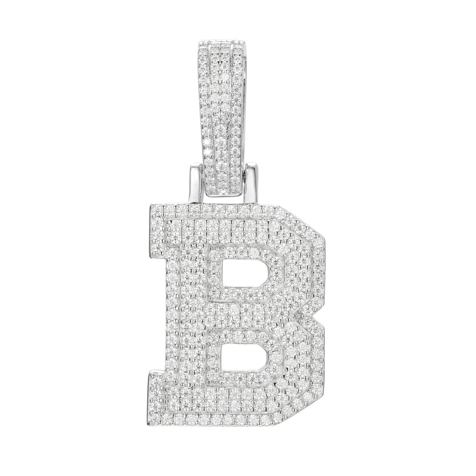 moissanite letter b pendant - white gold