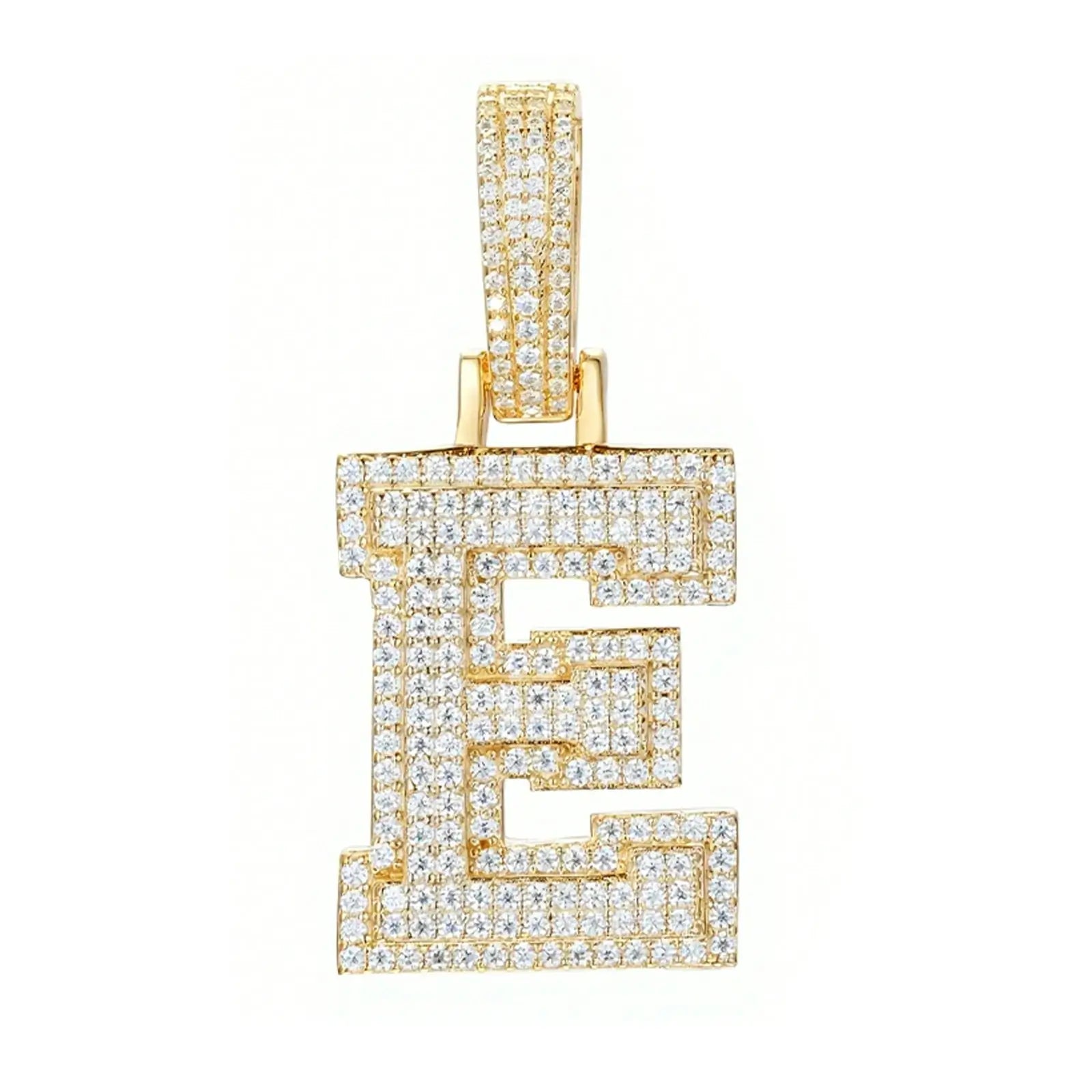 moissanite letter e pendant - gold