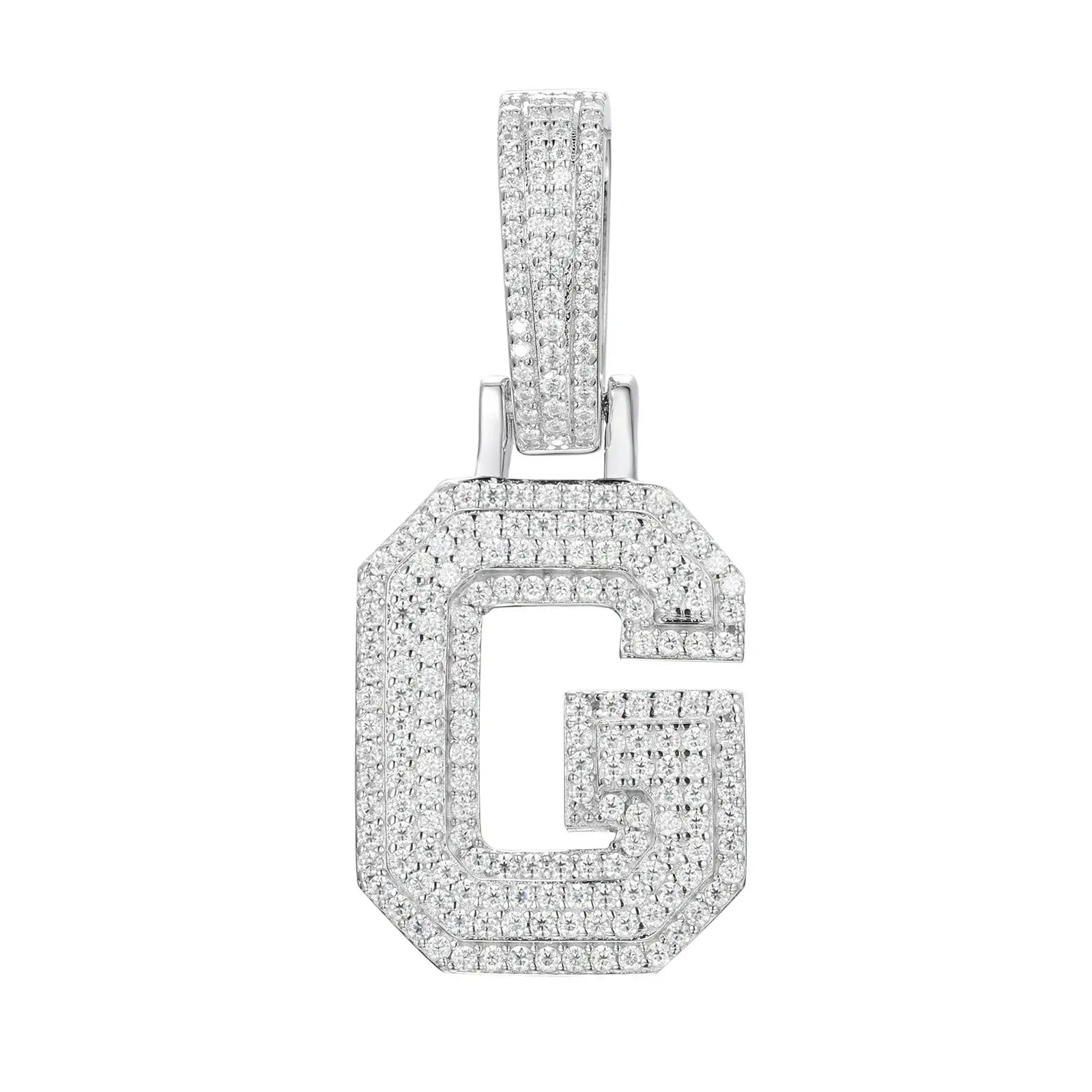 moissanite letter g pendant - white gold