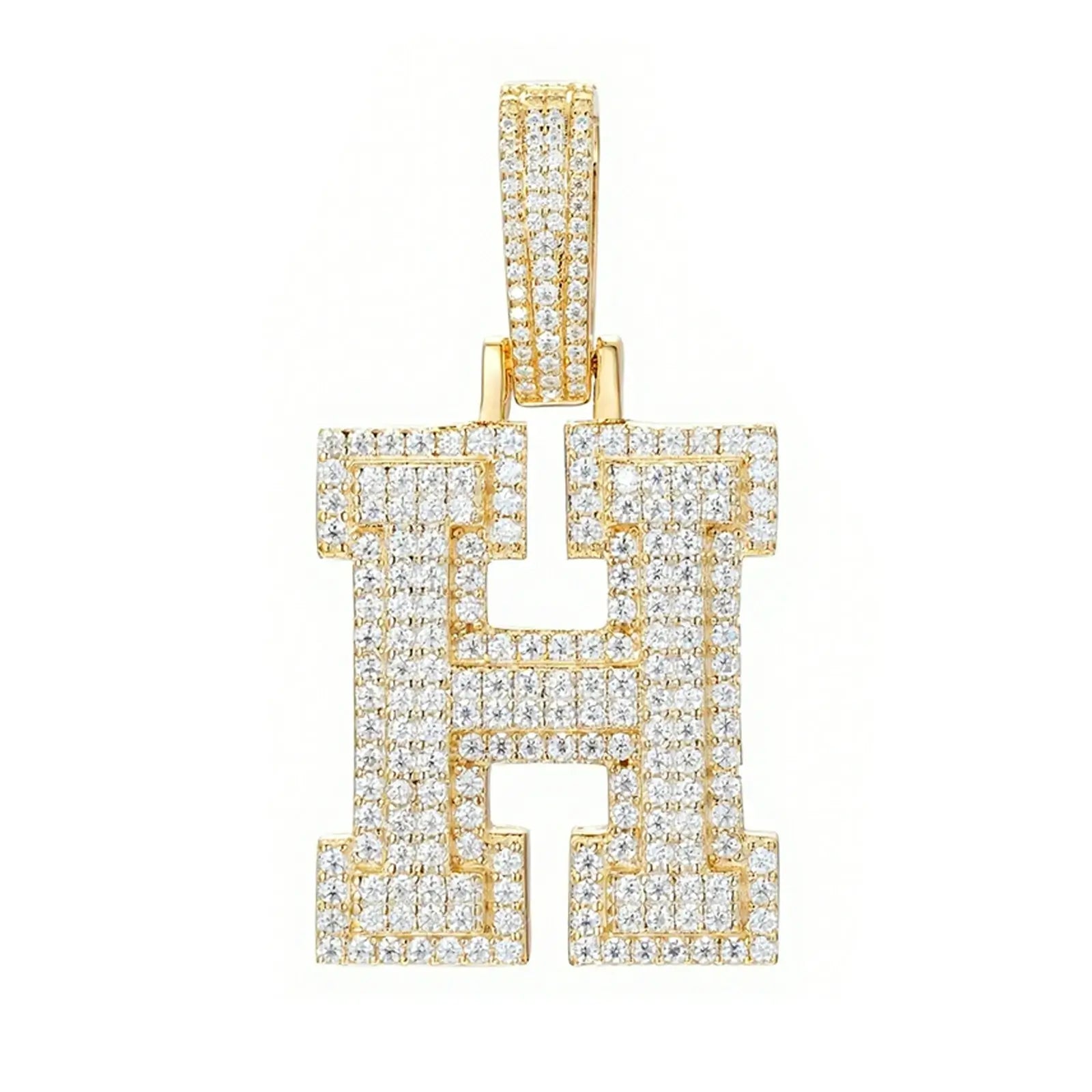 moissanite letter h pendant - gold