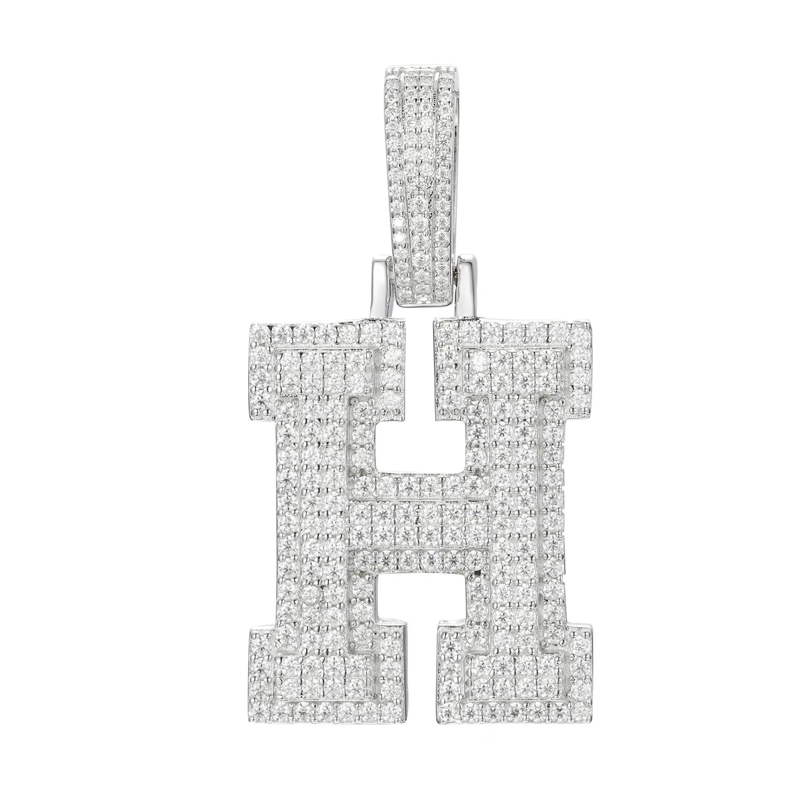 moissanite letter h pendant - white gold