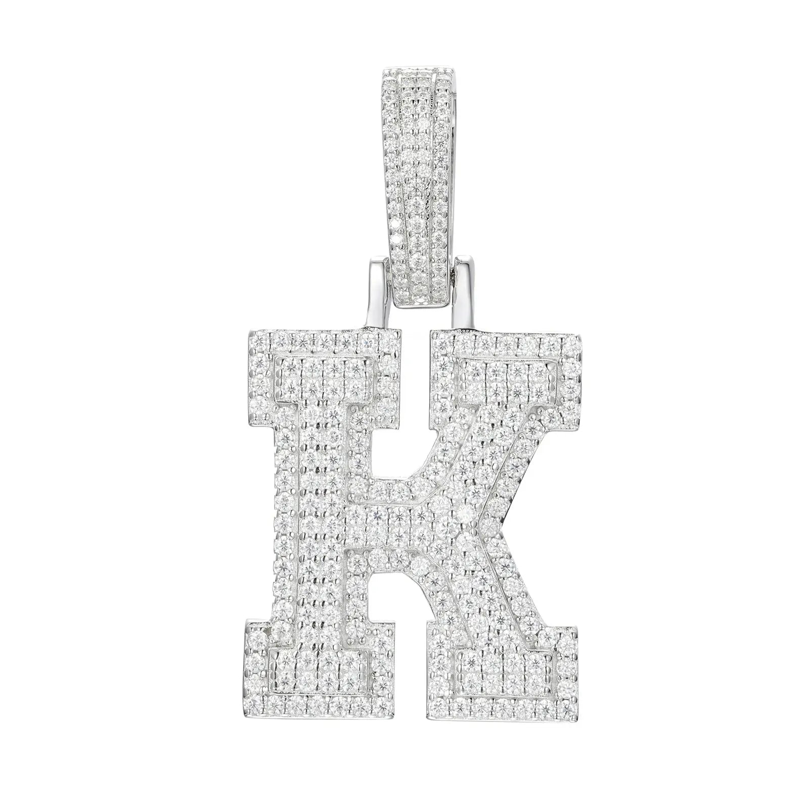 moissanite letter k pendant - white gold
