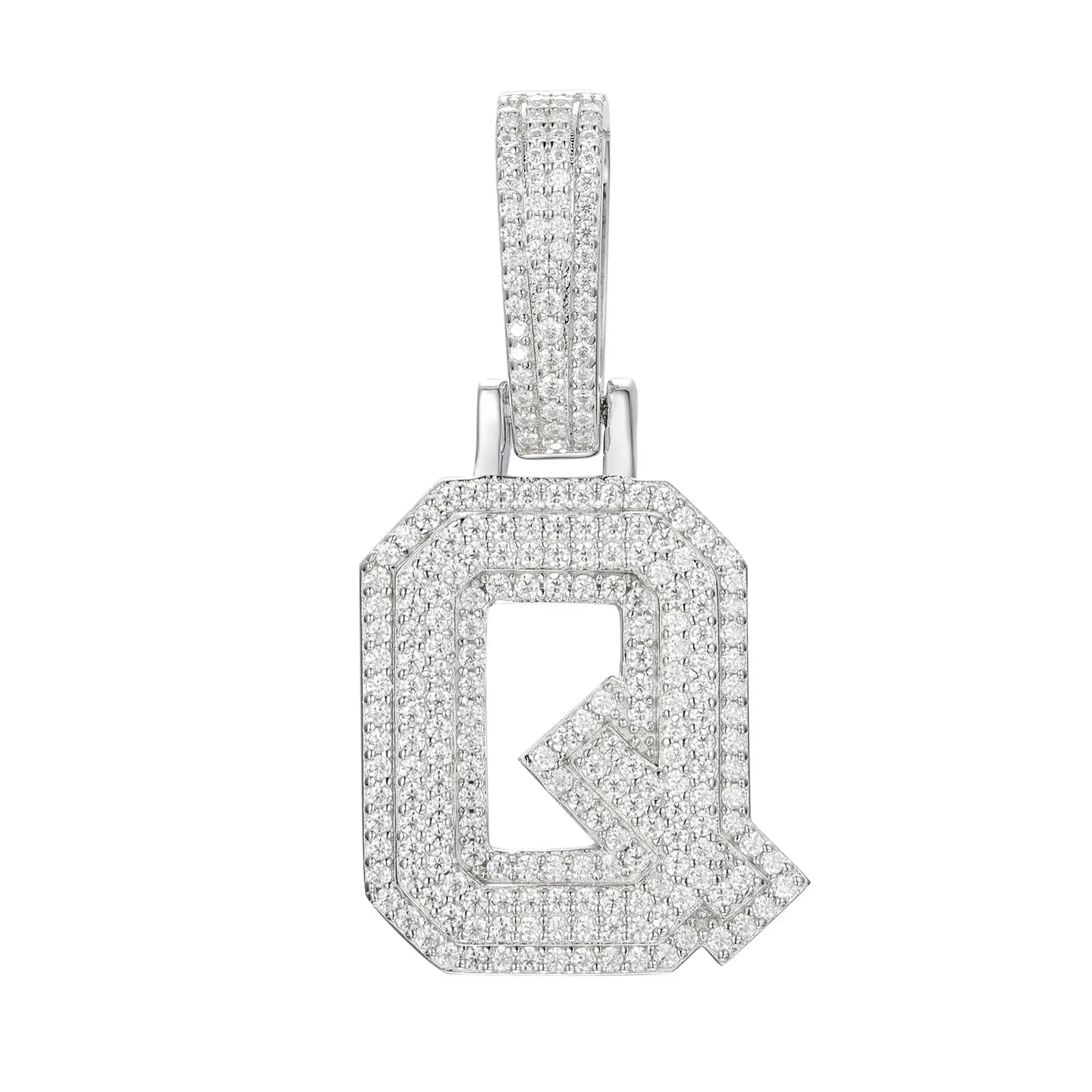 moissanite letter q pendant - white gold
