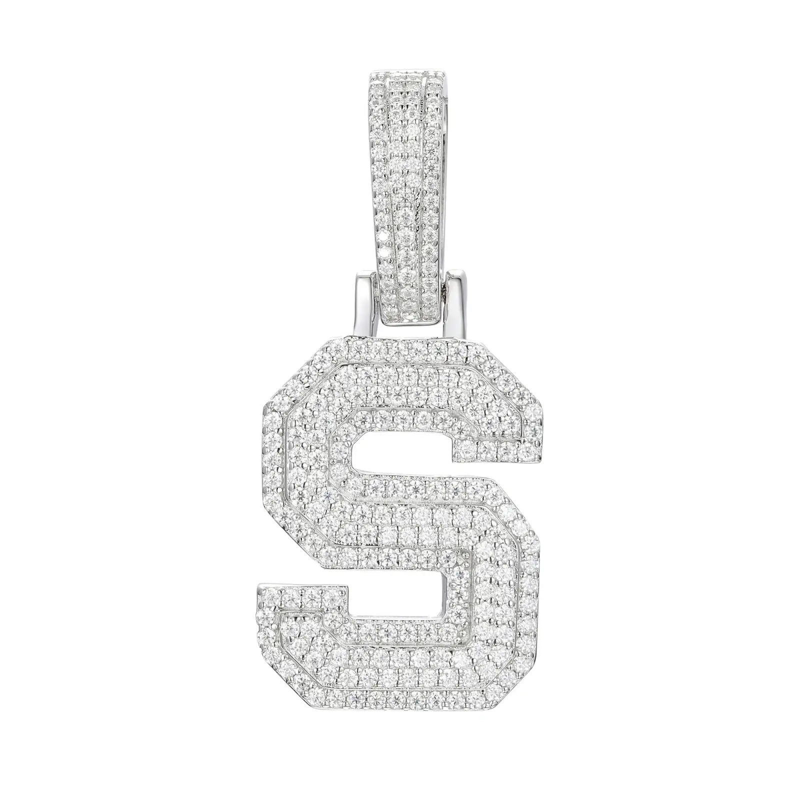 moissanite letter s pendant - white gold