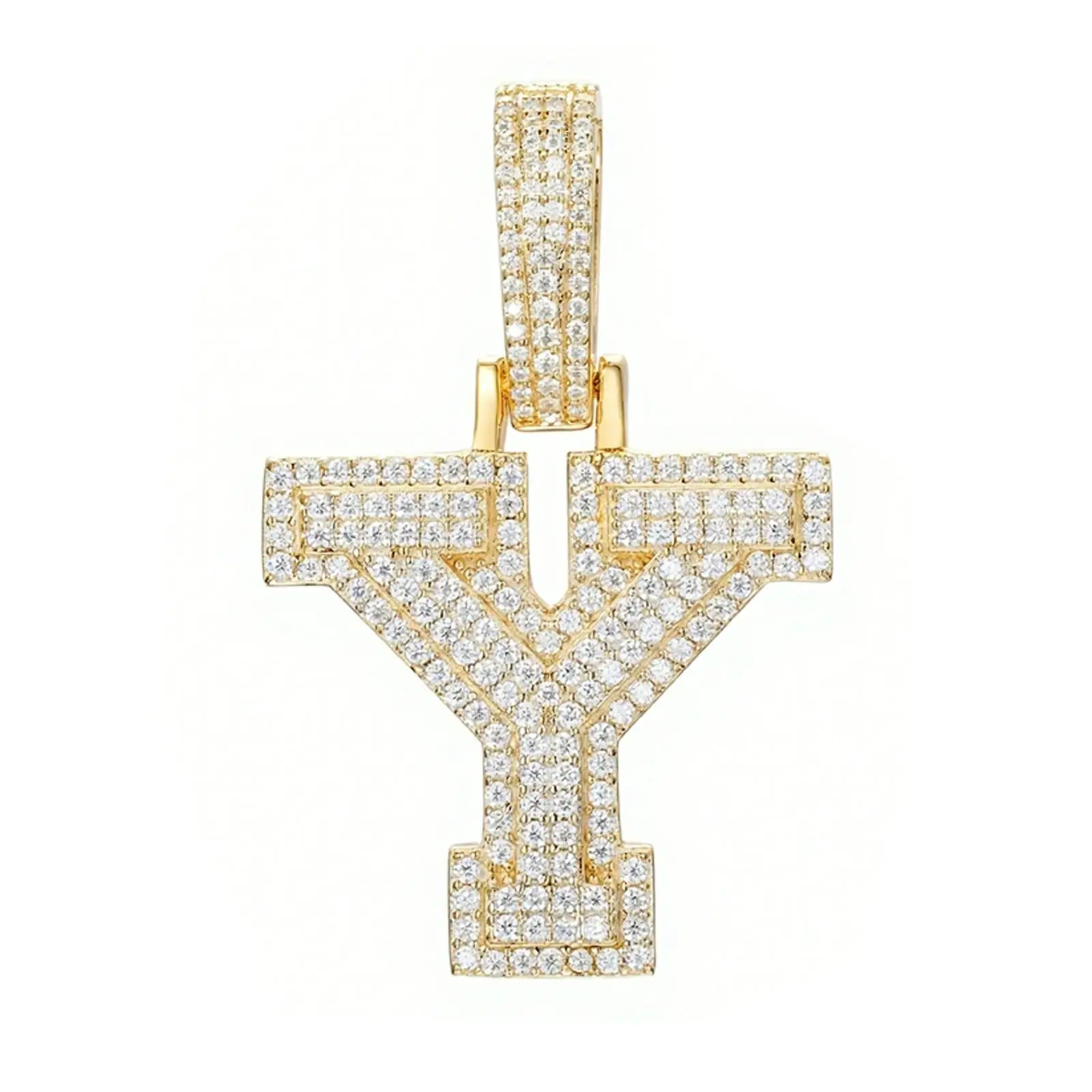 moissanite letter y pendant - white gold