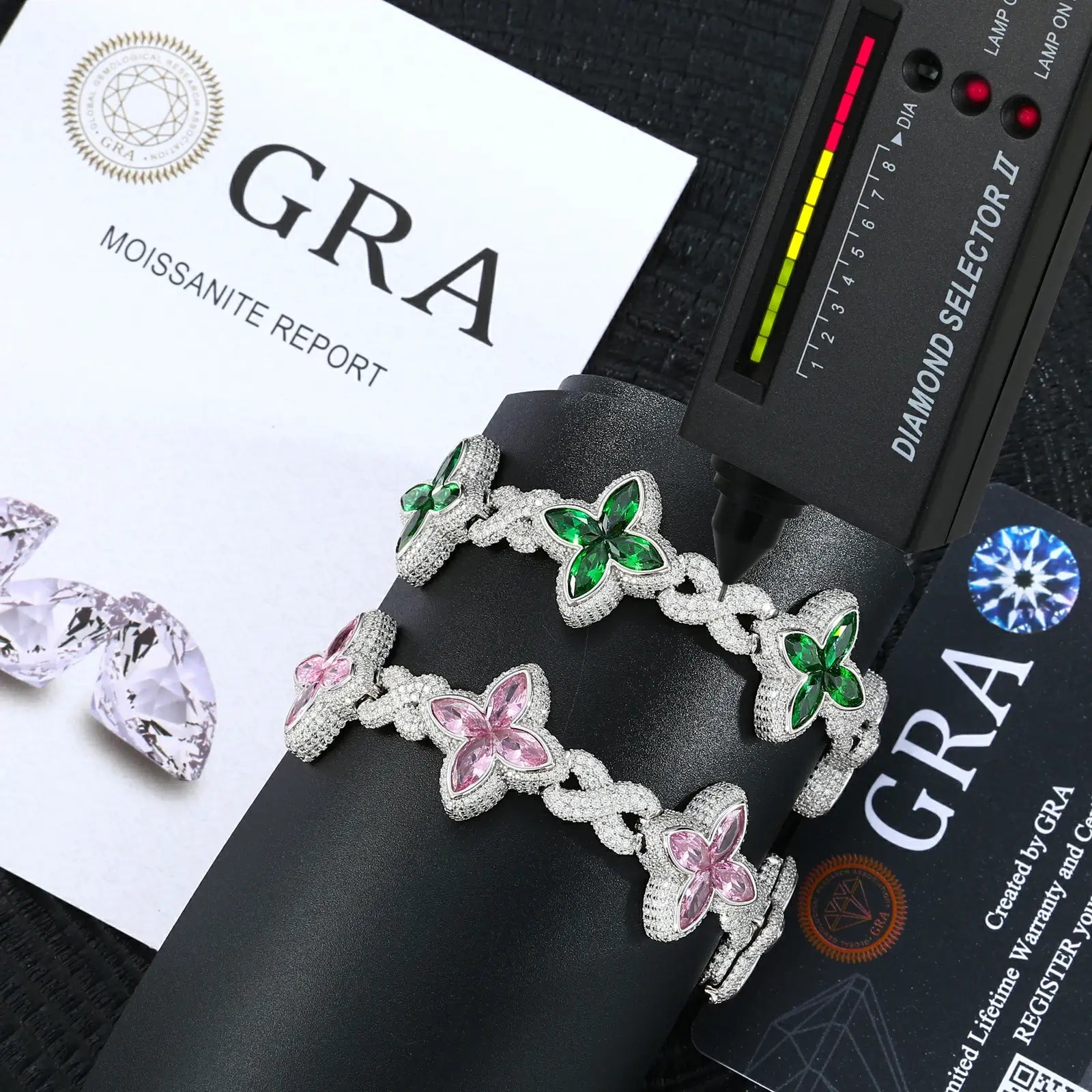 21mm S925 Moissanite Coloful Four Leaf Clover Infinity Bracelet