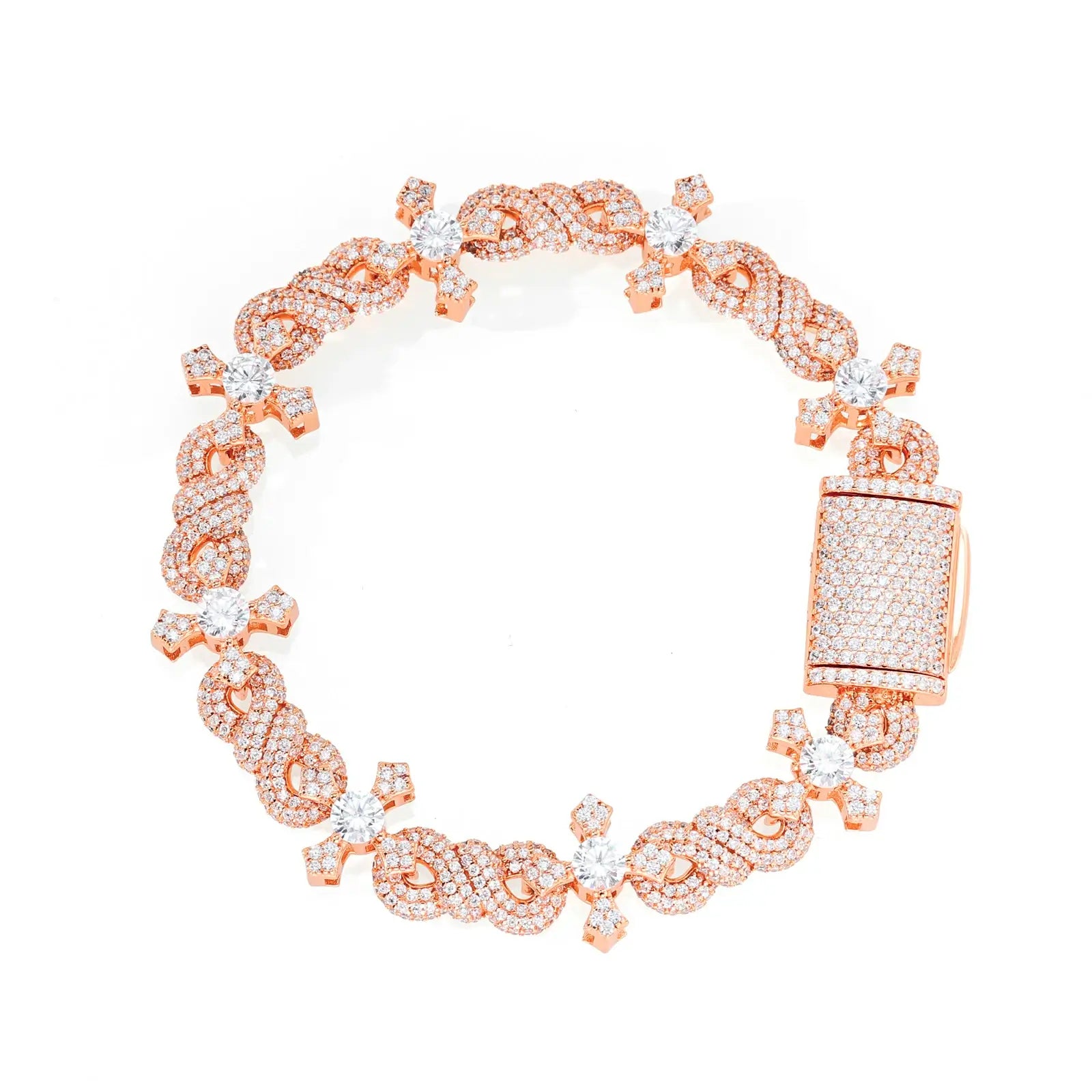 Rose gold infinity-cross bracelet - hypoallergenic S925 with moissanite brilliance | Eternal symbol jewelry