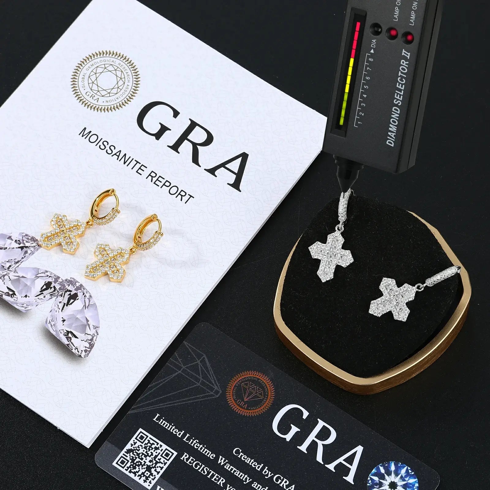 S925 Princess Cut Moissanite Cross Drop Earrings