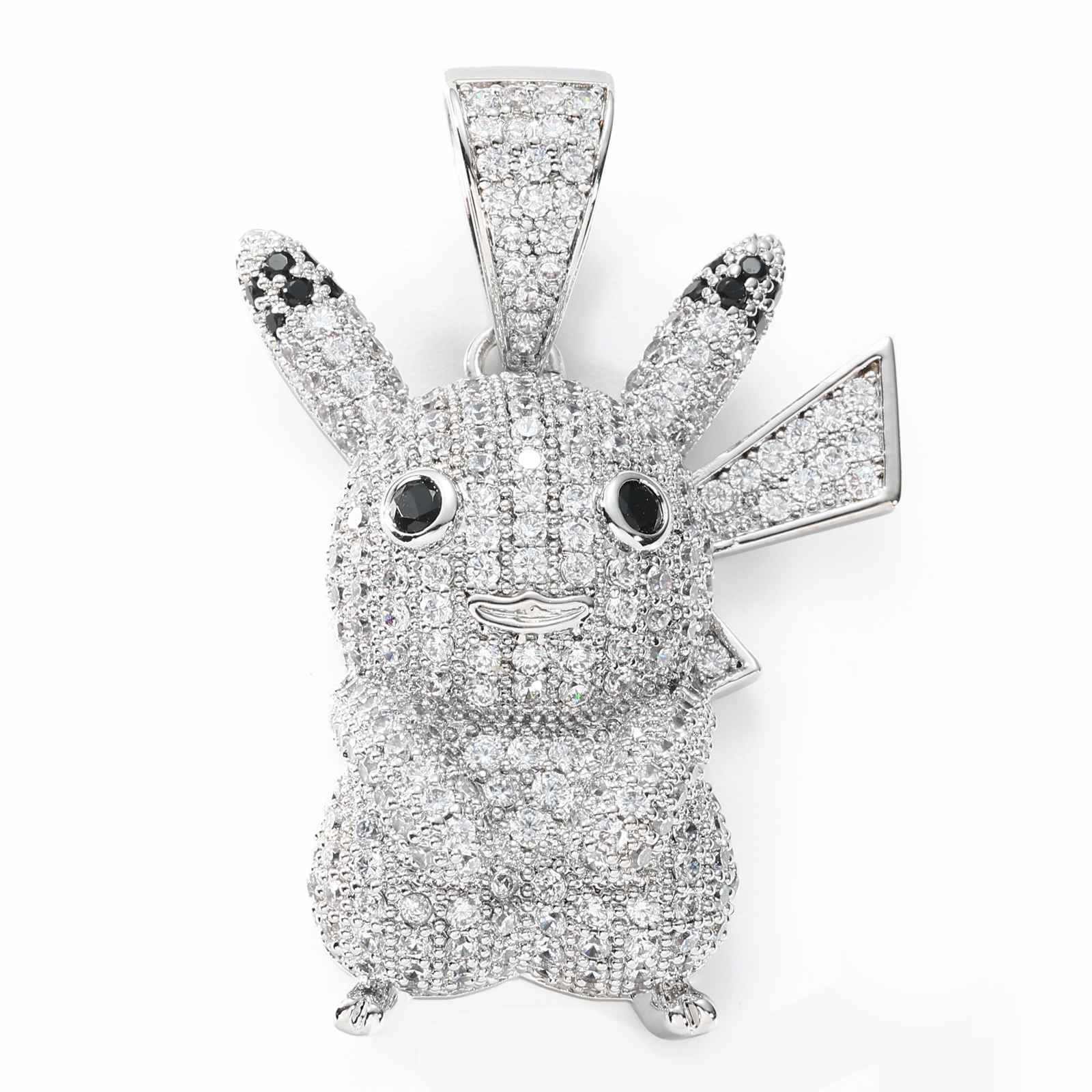 S925 moissanite Pikachu pendant isolated on white background, showcasing polished finish and nostalgic anime jewelry design.