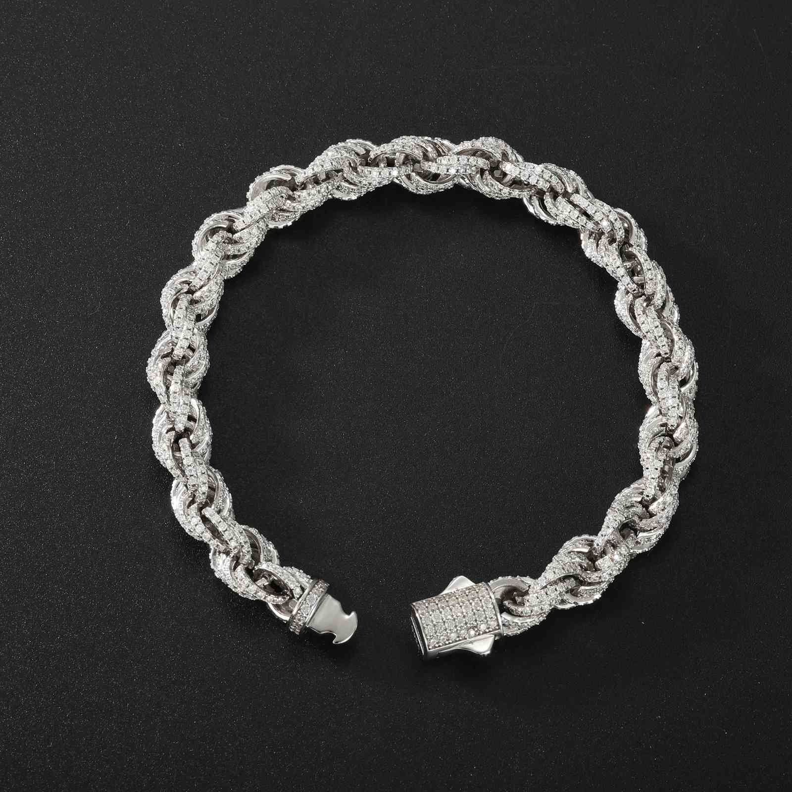 Close-up of reinforced ice-box clasp on 8mm white gold rope bracelet. Hypoallergenic S925 silver, scratch-resistant, and built for daily wear in urban settings.