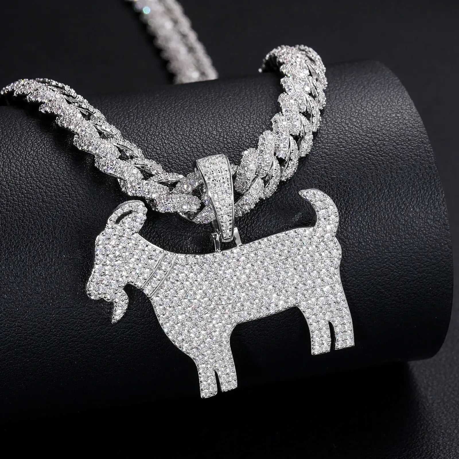 Profile shot: 3D S925 goat pendant on black - dimensional horns and textured fur detailing | Salt-resistant craftsmanship