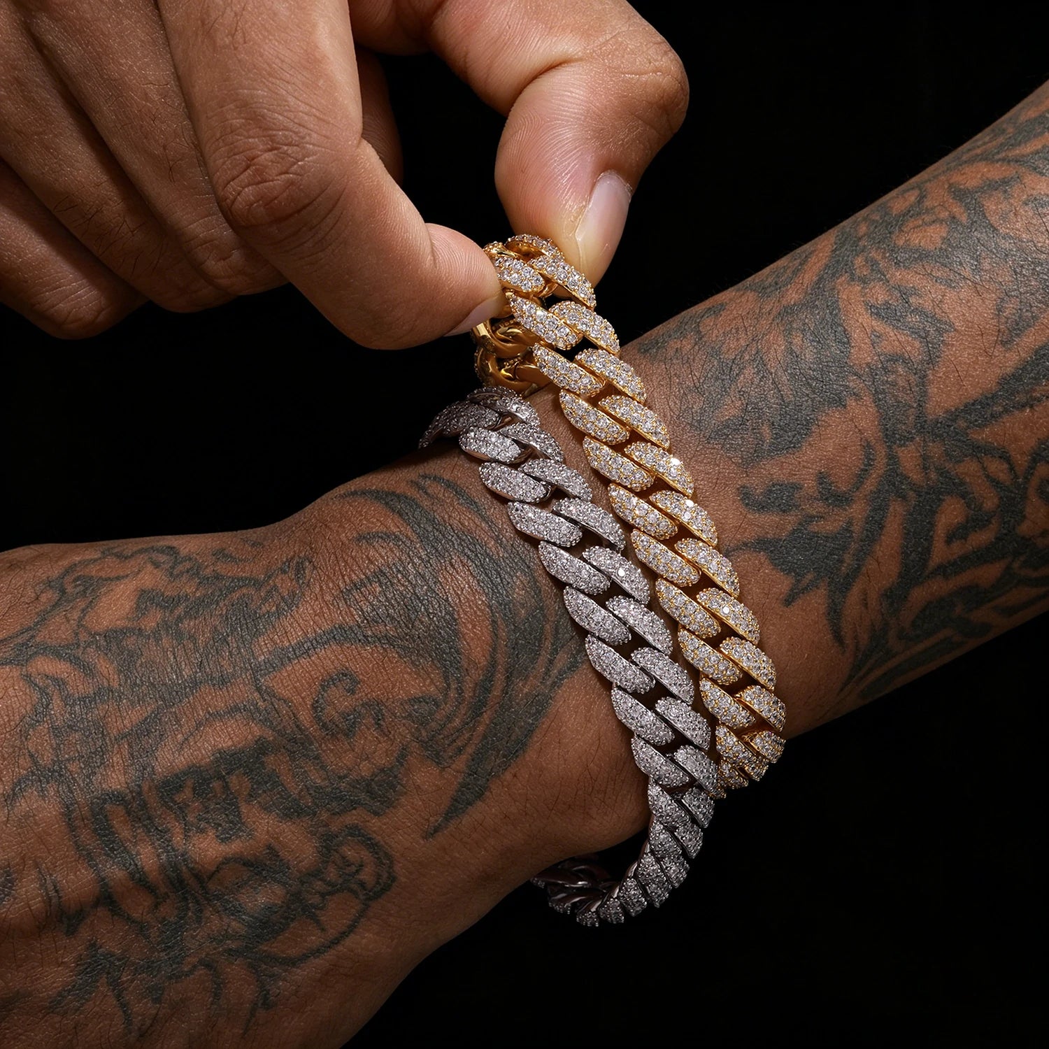 (CZ)10mm 2 Rows CZ Bubble Cuban Link Bracelet