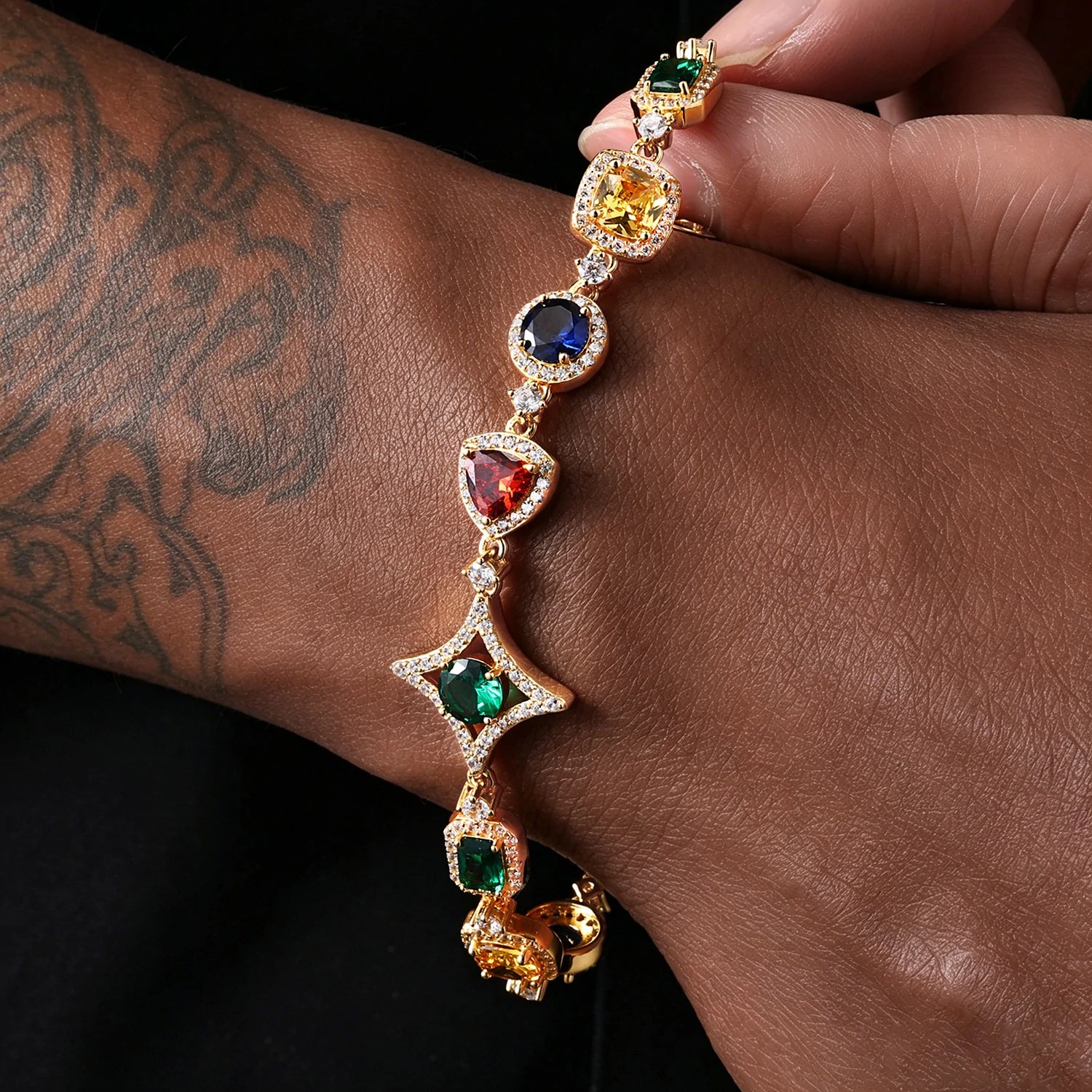 18mm S925 Moissanite Colored Star Halo Tennis Bracelet