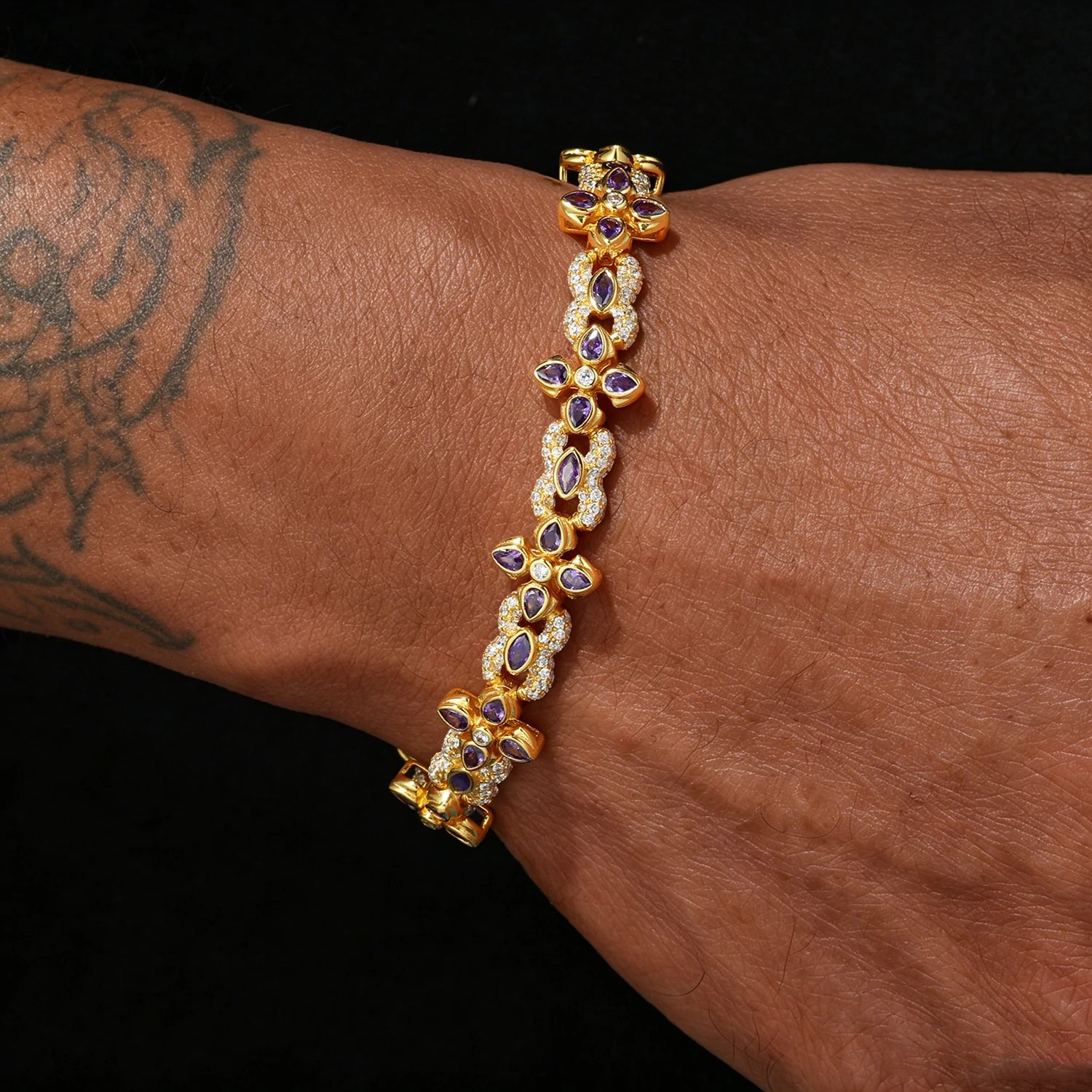 10mm S925 Moissanite Purple Four-leaf Clover Infinity Bracelet