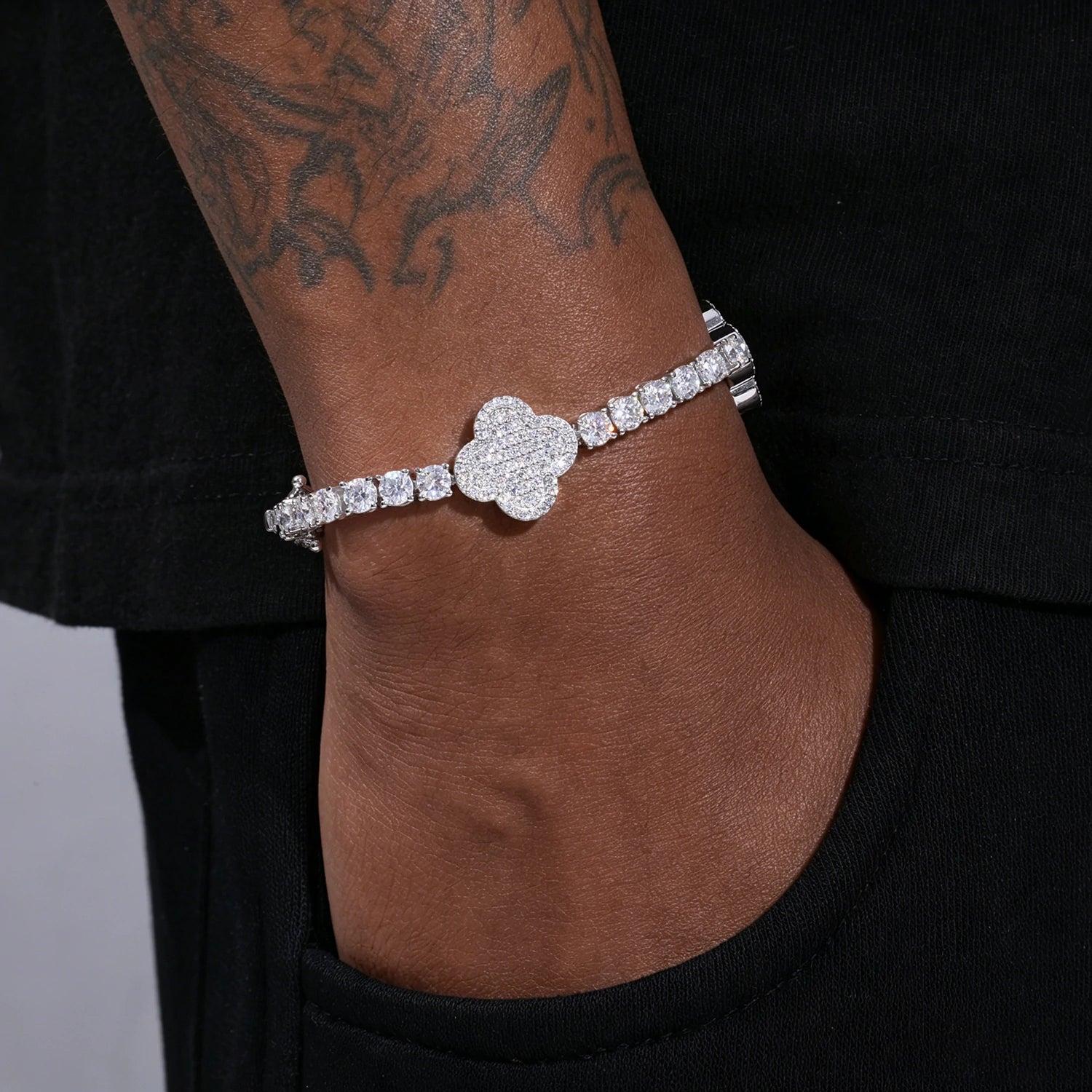 4mm S925 Moissanite Icy Four Leaf Clover Tennis Bracelet
