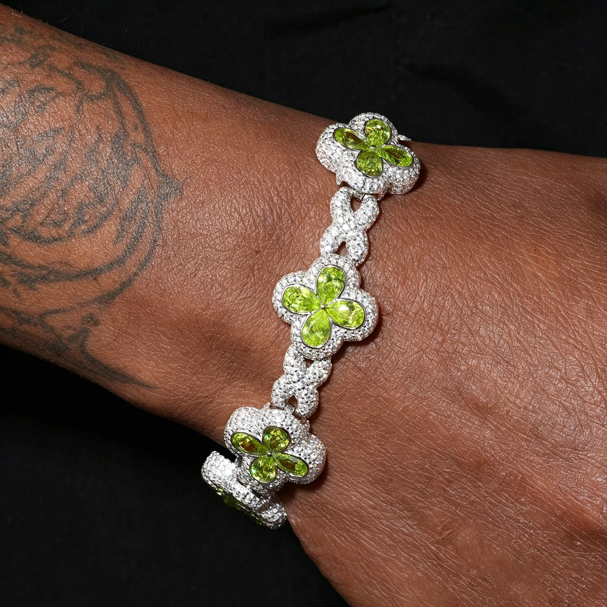 16mm S925 Moissanite Infinity Colored Four Leaf Clover Bracelet