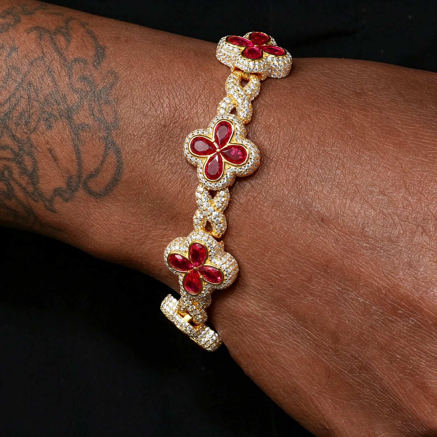 16mm S925 Moissanite Infinity Colored Four Leaf Clover Bracelet