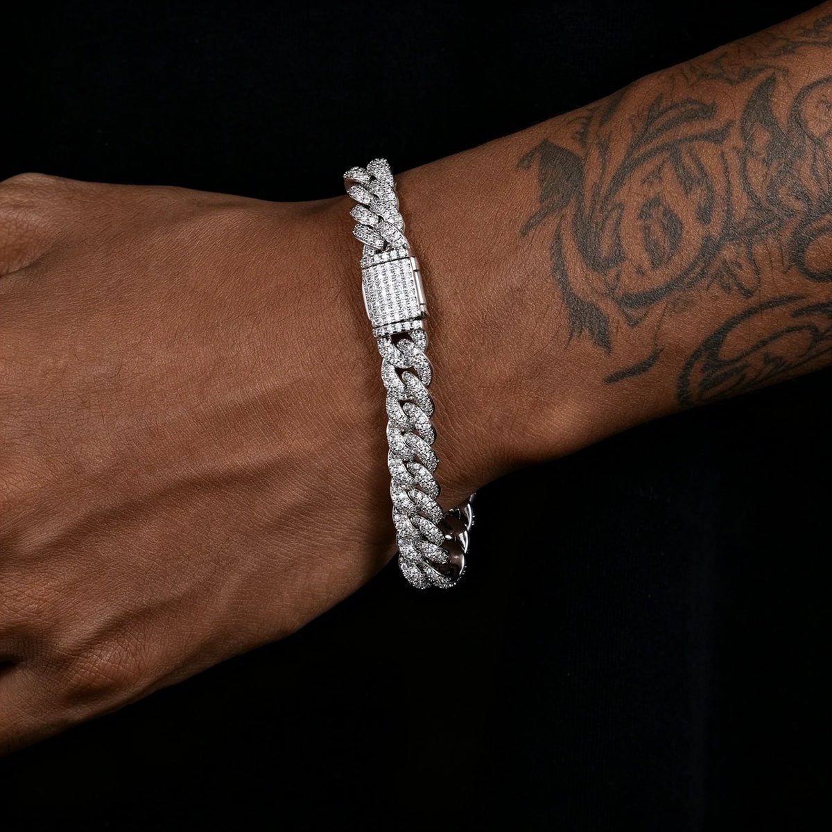 8mm Double-Row Moissanite Cuban Link Bracelet in 925 Sterling Silver