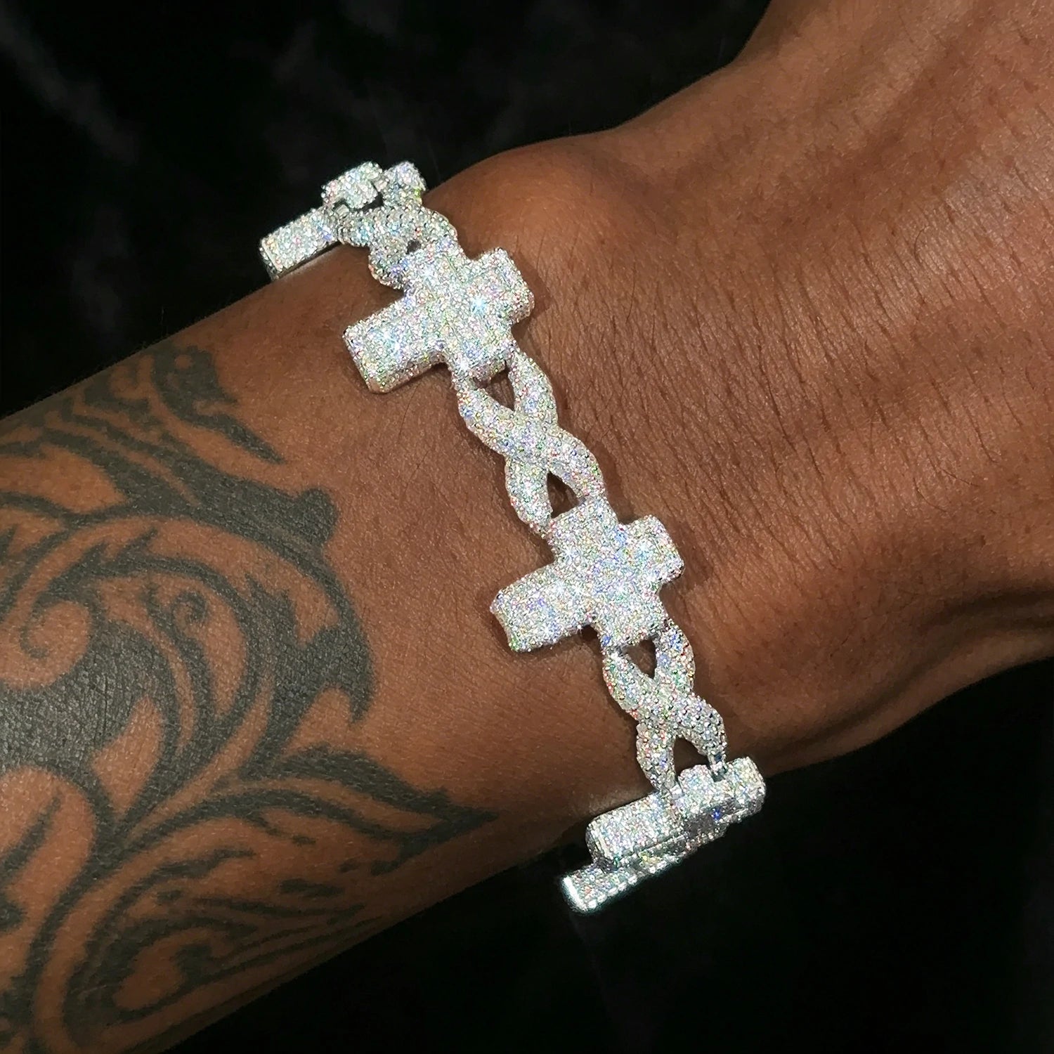 Bracelet à maillons cubains infini, croix Moissanite S925, 8mm