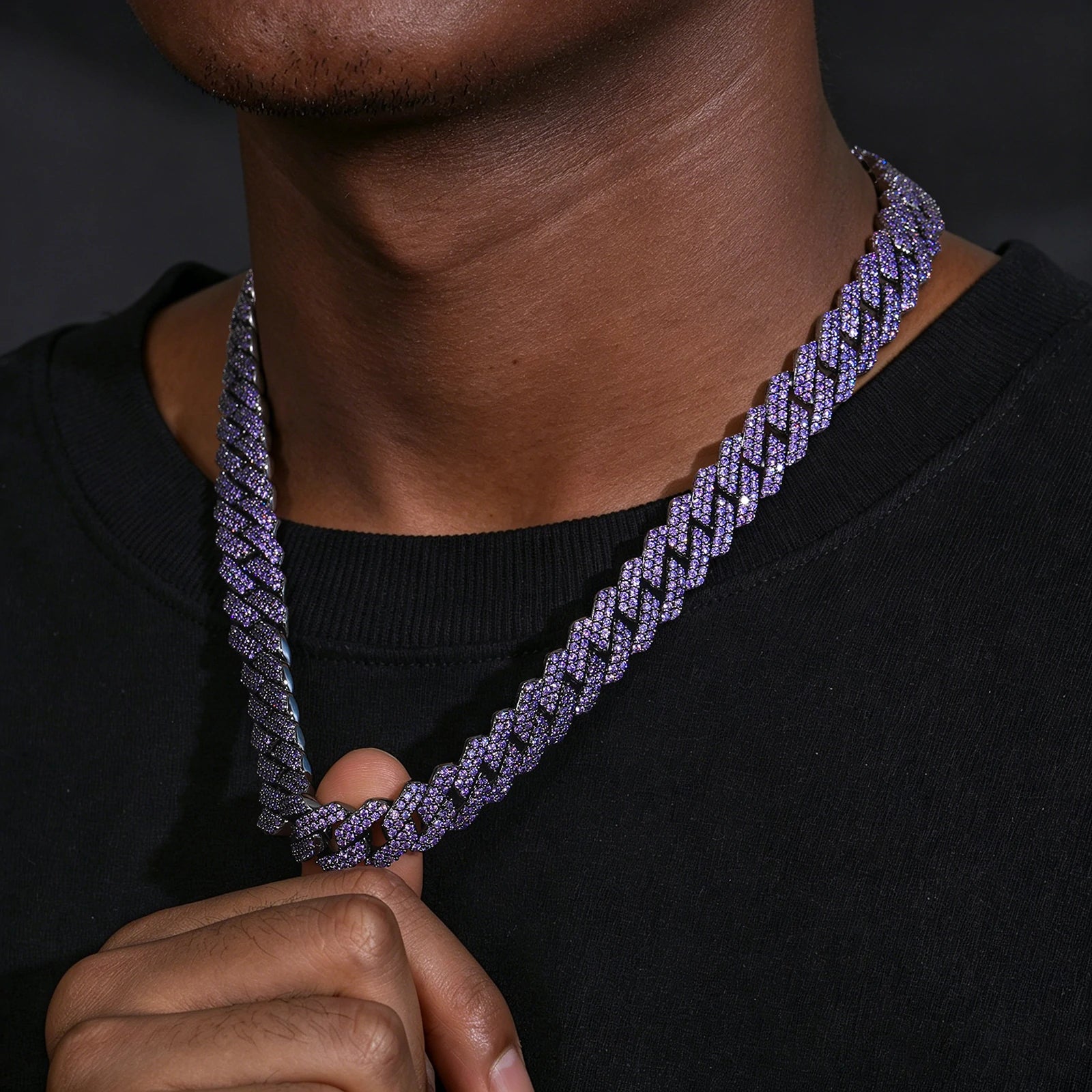 (CZ)14mm 2 Rows Purple CZ Cuban Link Chain