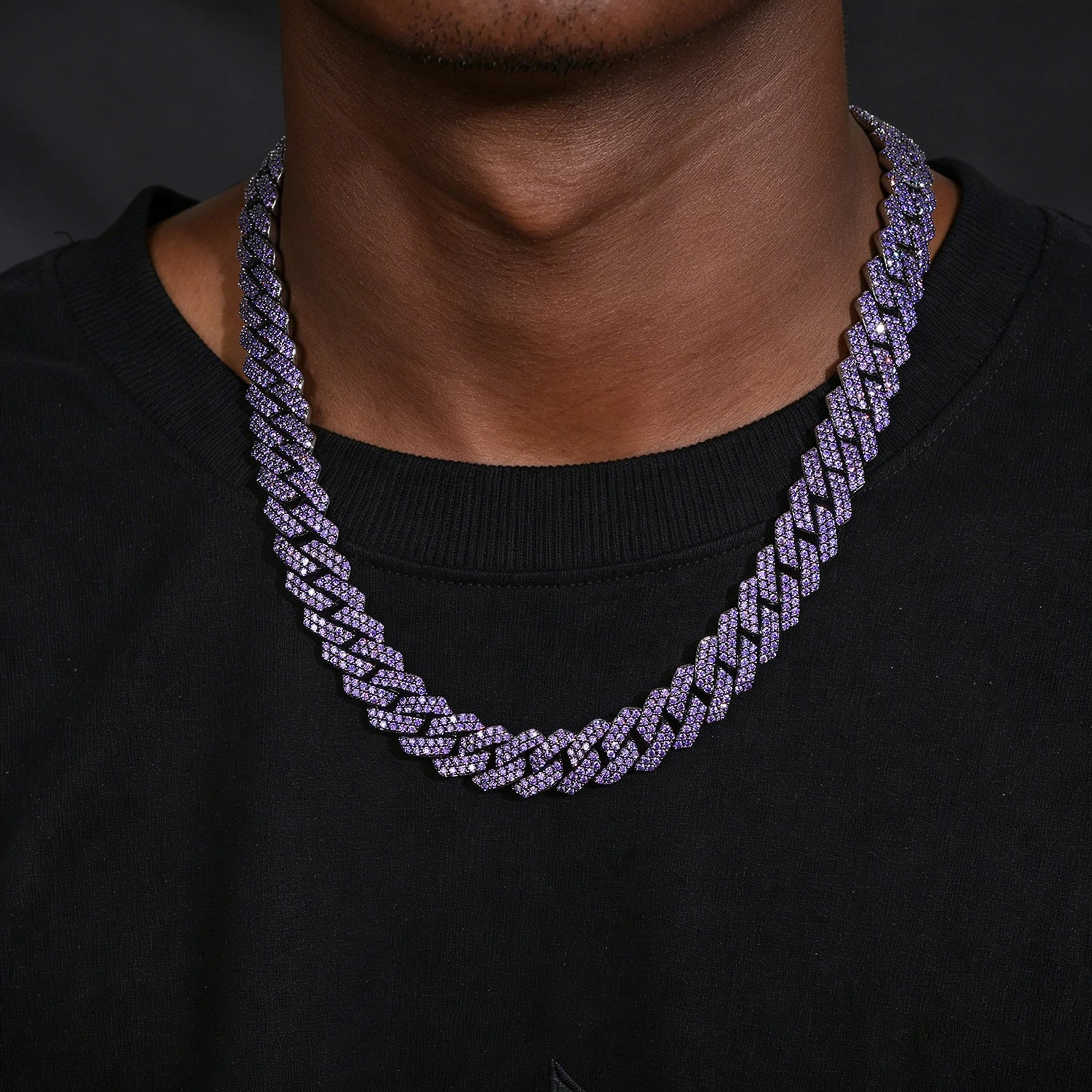 (CZ)14mm 2 Rows Purple CZ Cuban Link Chain
