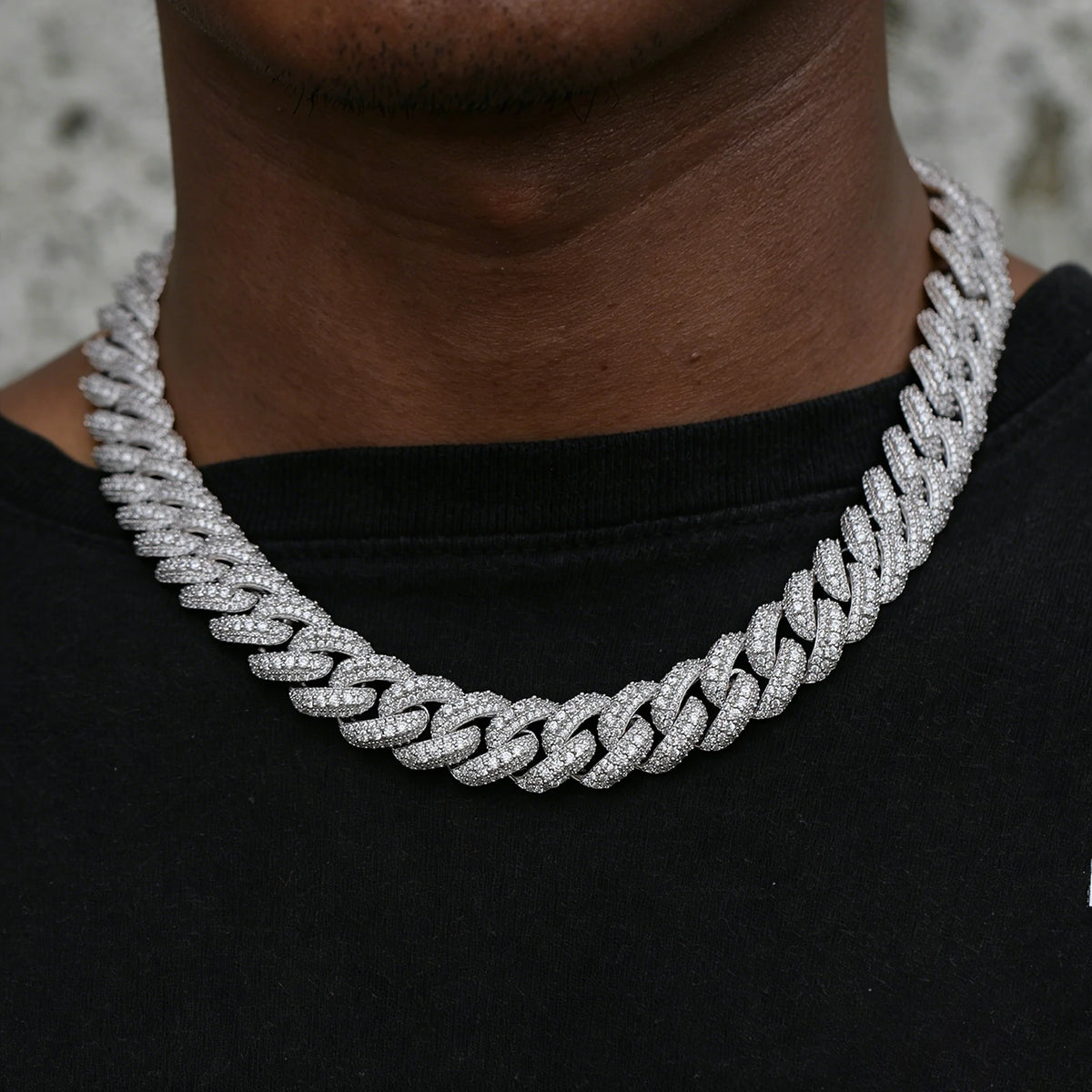 15mm S925 3 Rows Moissanite Bubble Cuban Link Chain