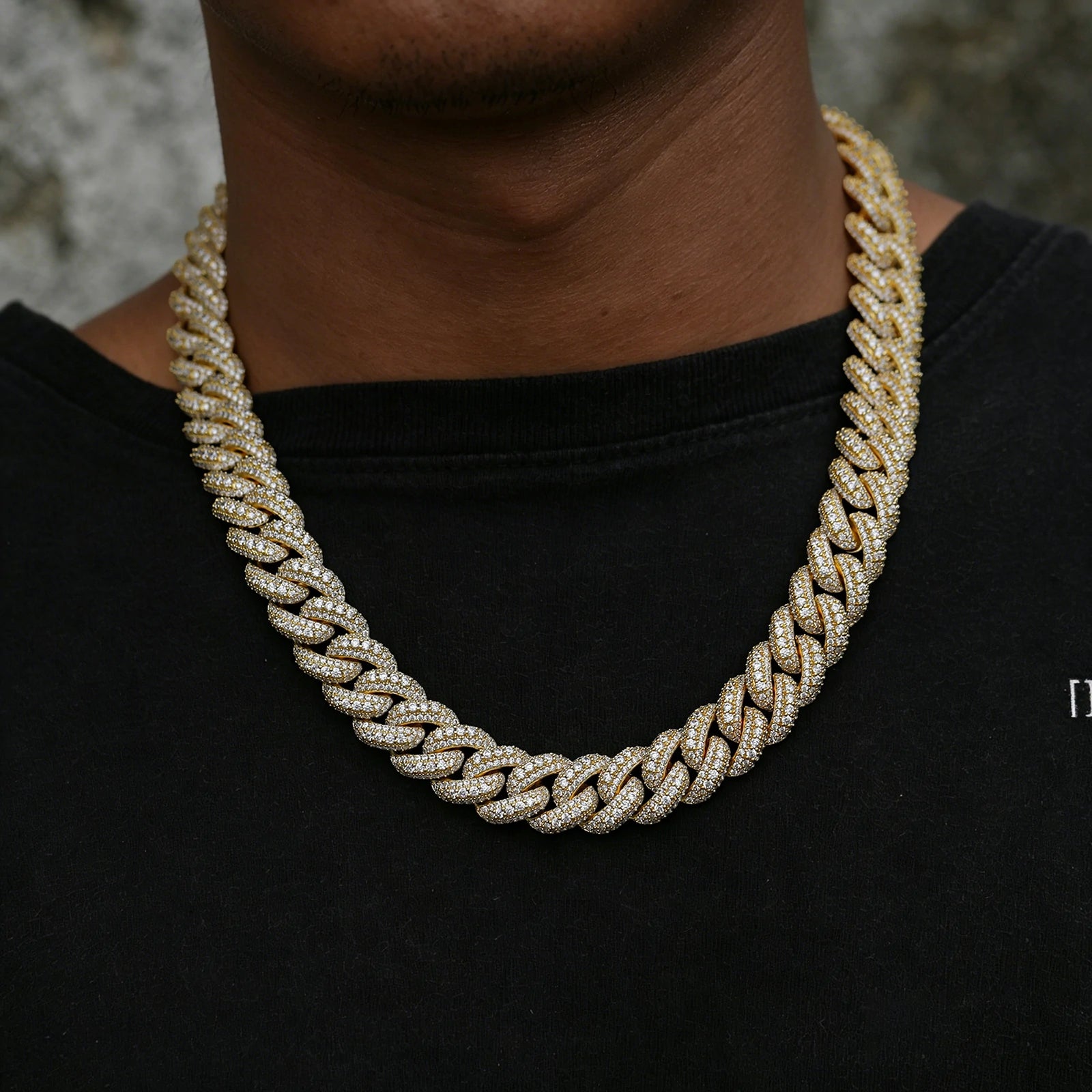 15mm S925 3 Rows Moissanite Bubble Cuban Link Chain