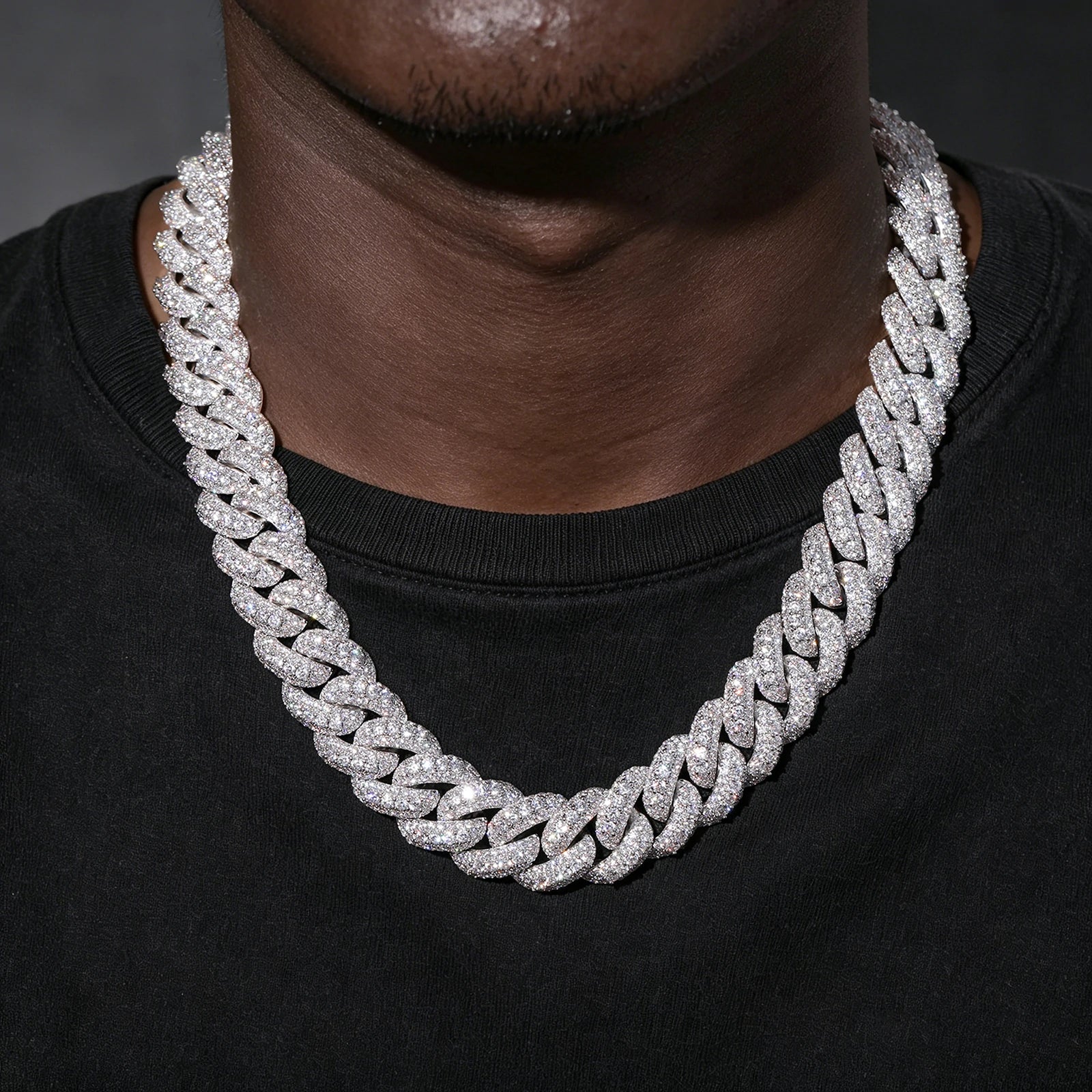18mm S925 3 Rows Moissanite Bubble Cuban Link Chain