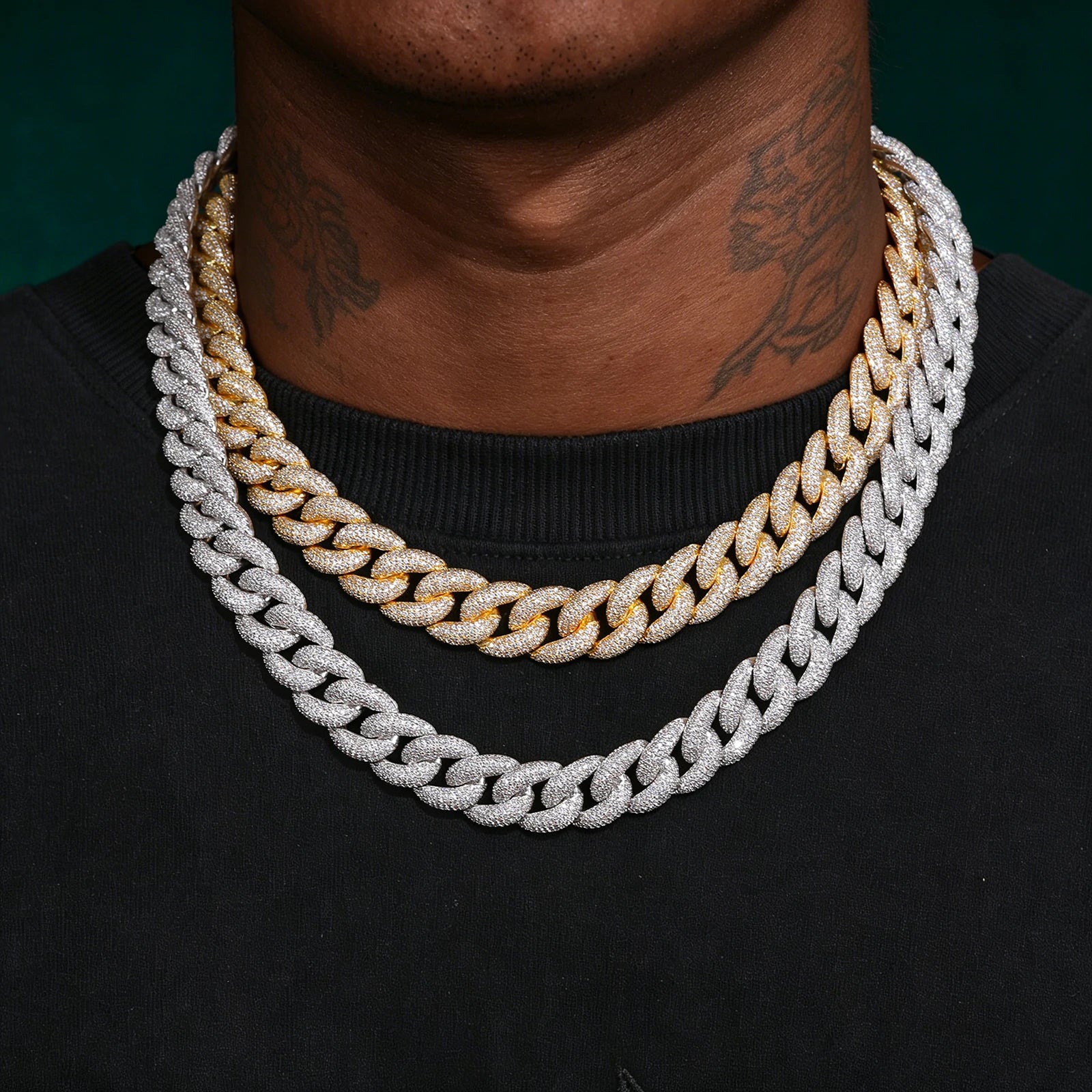 14mm S925 4 Rows Moissanite Curb Cuban Link Chain