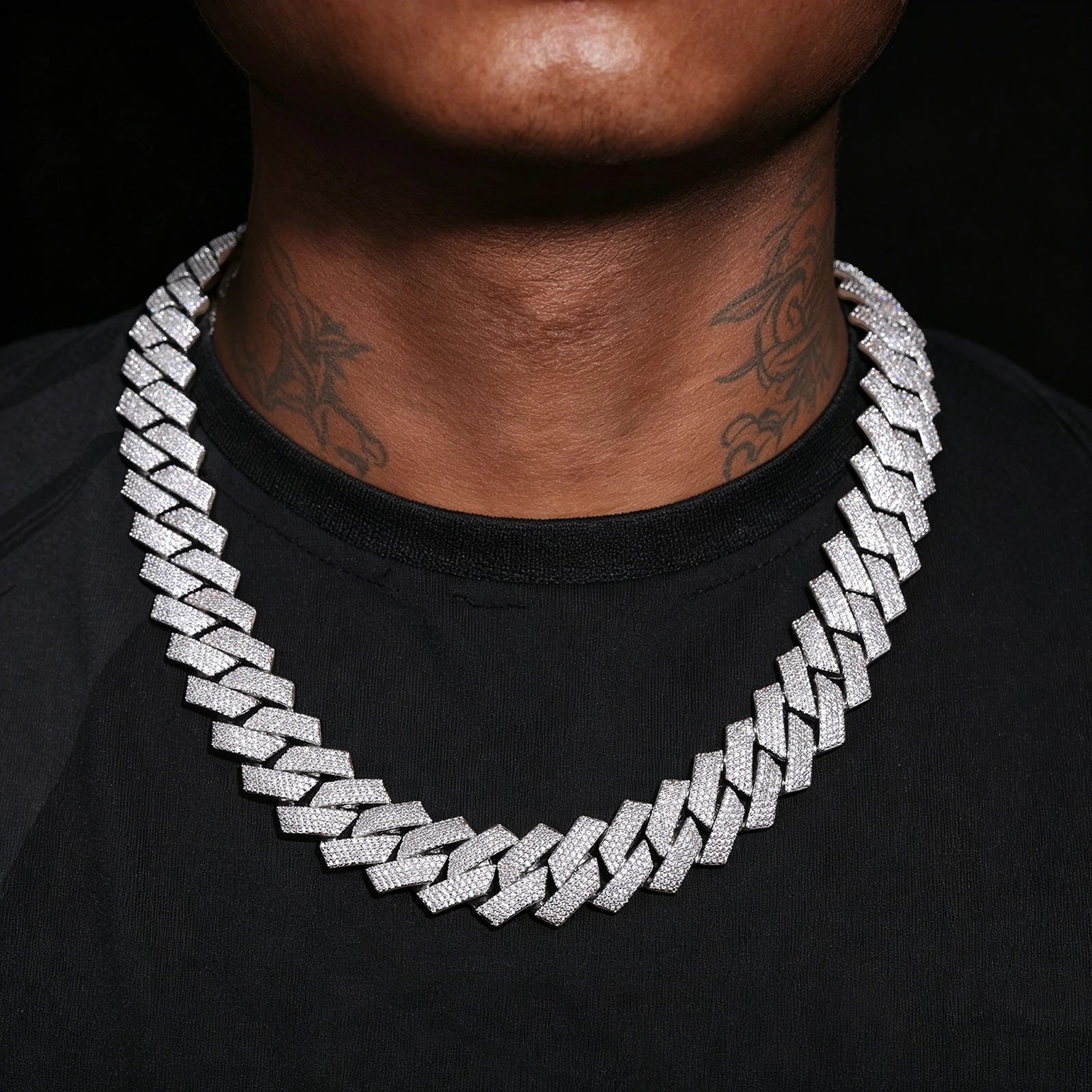 (CZ)20mm Prong 4 Rows CZ Cuban Link Chain