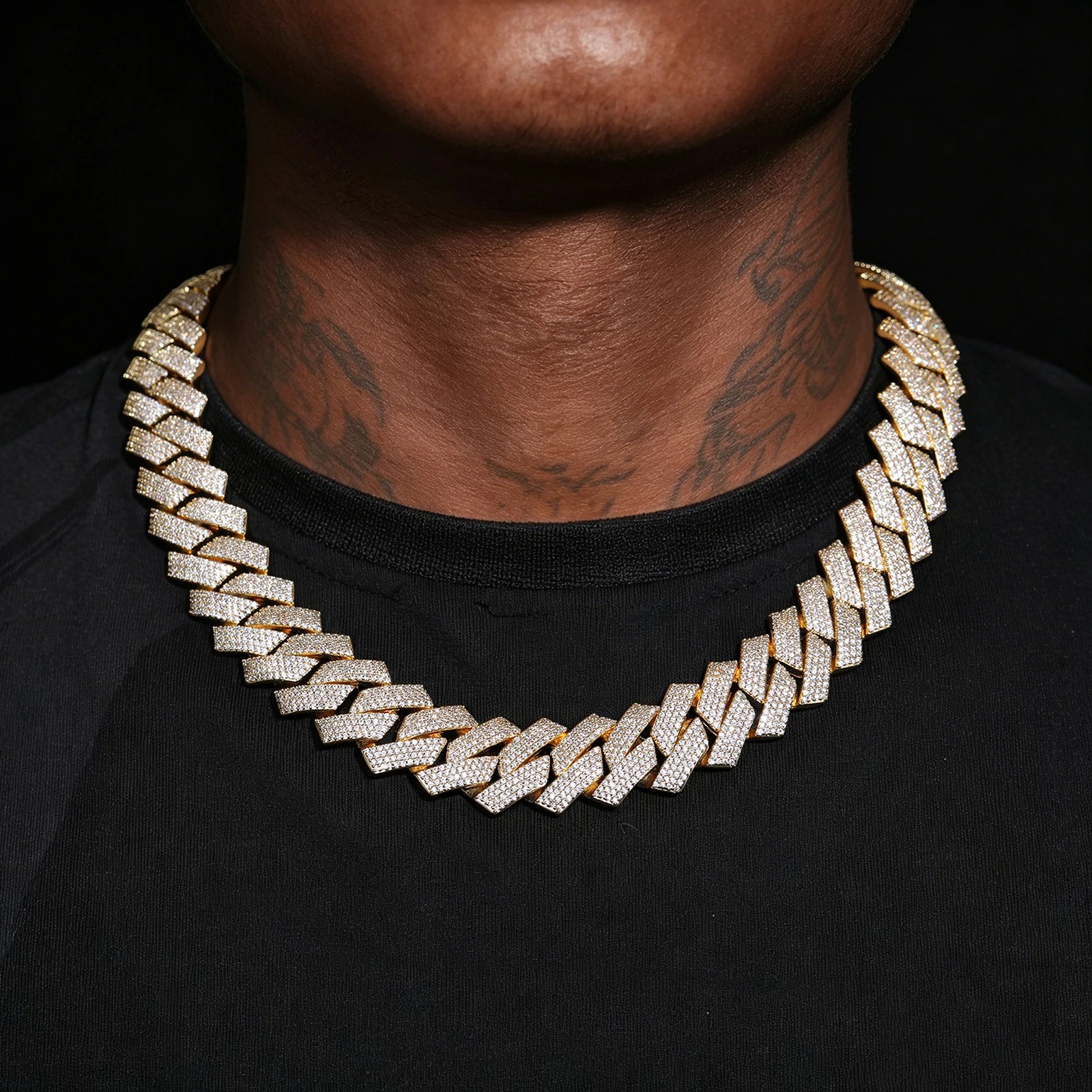 (CZ)20mm Prong 4 Rows CZ Cuban Link Chain