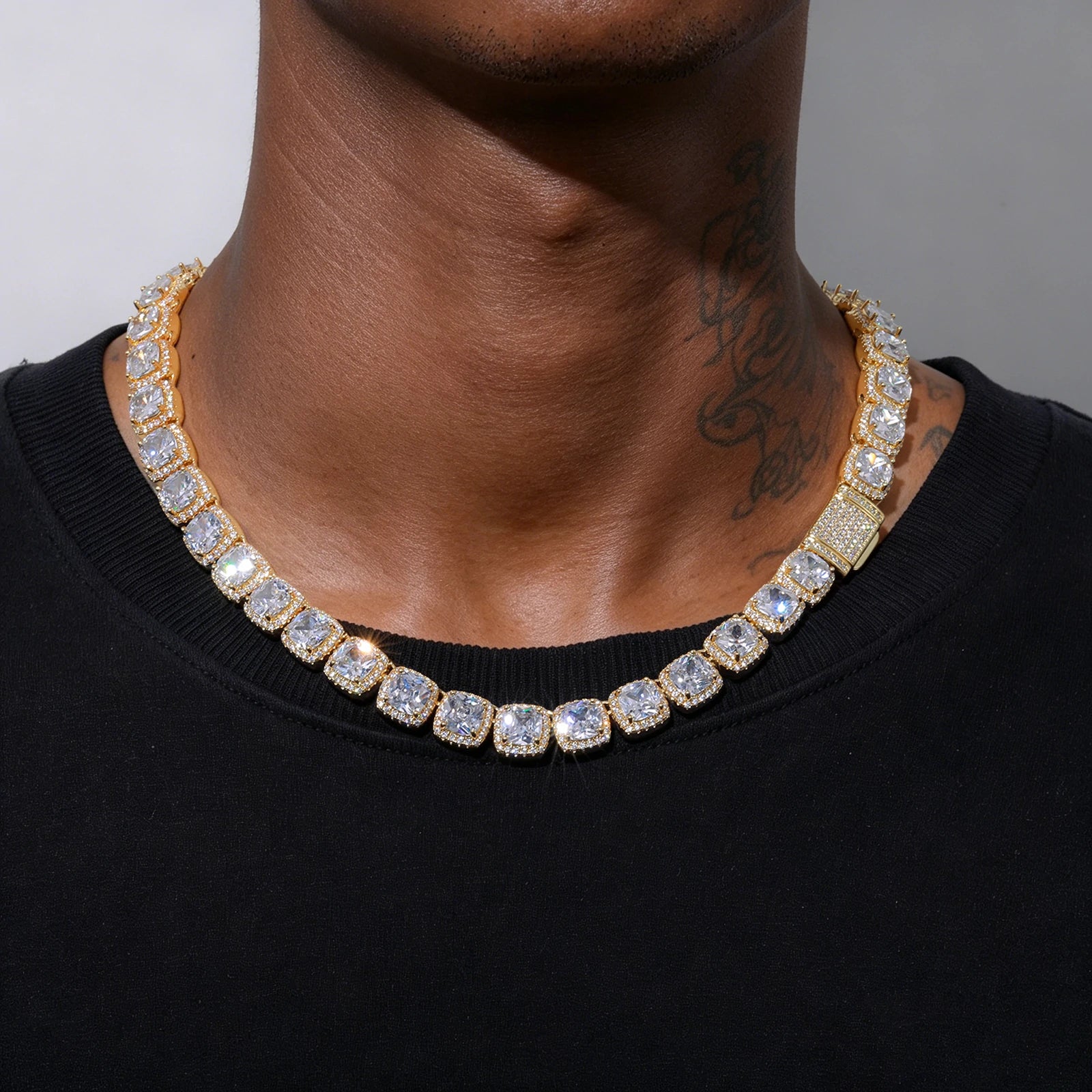 (CZ)10mm Prong Cushion Cut CZ Halo Tennis Chain