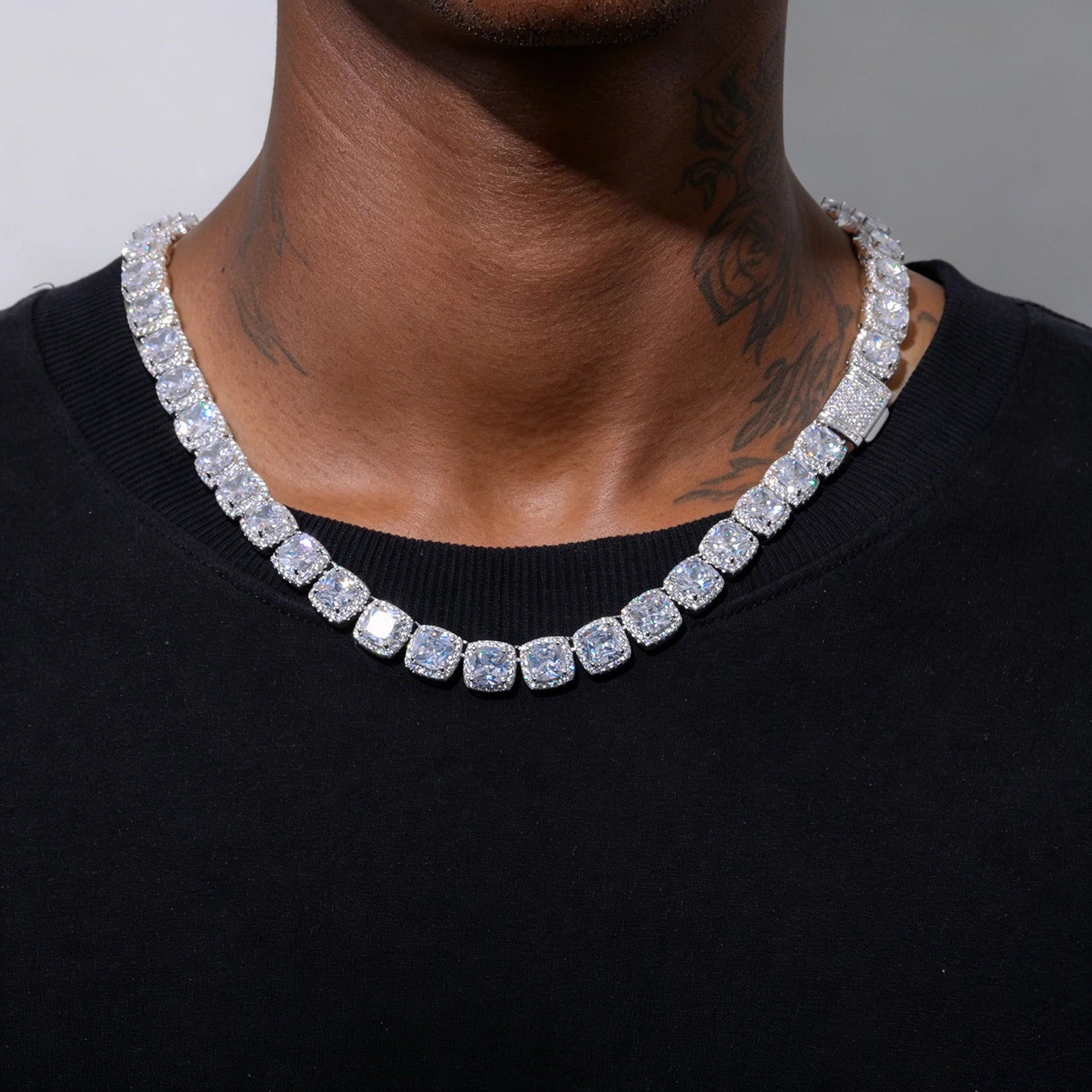 (CZ)10mm Prong Cushion Cut CZ Halo Tennis Chain