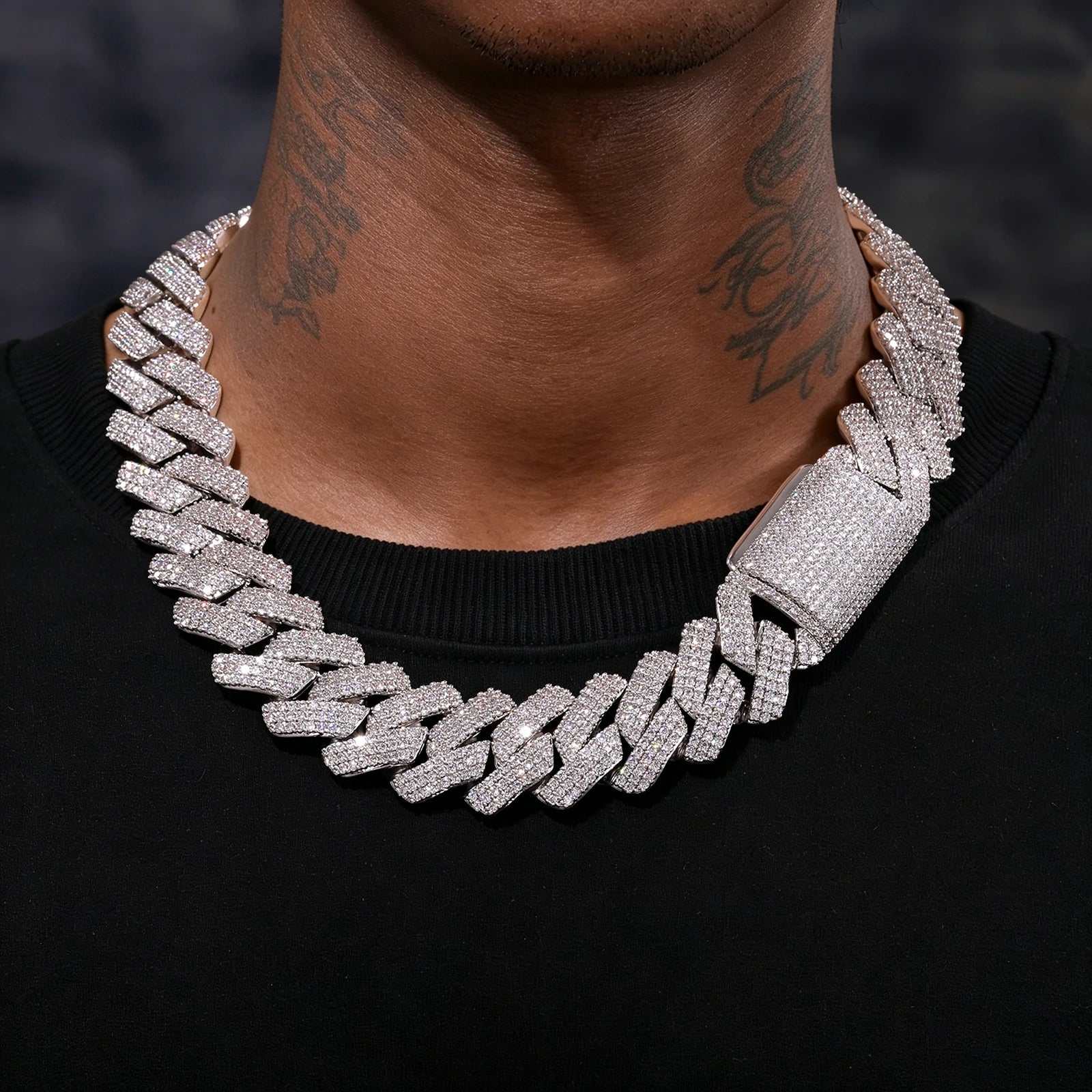 (CZ)25mm Prong 3 Rows CZ Cuban Link Chain