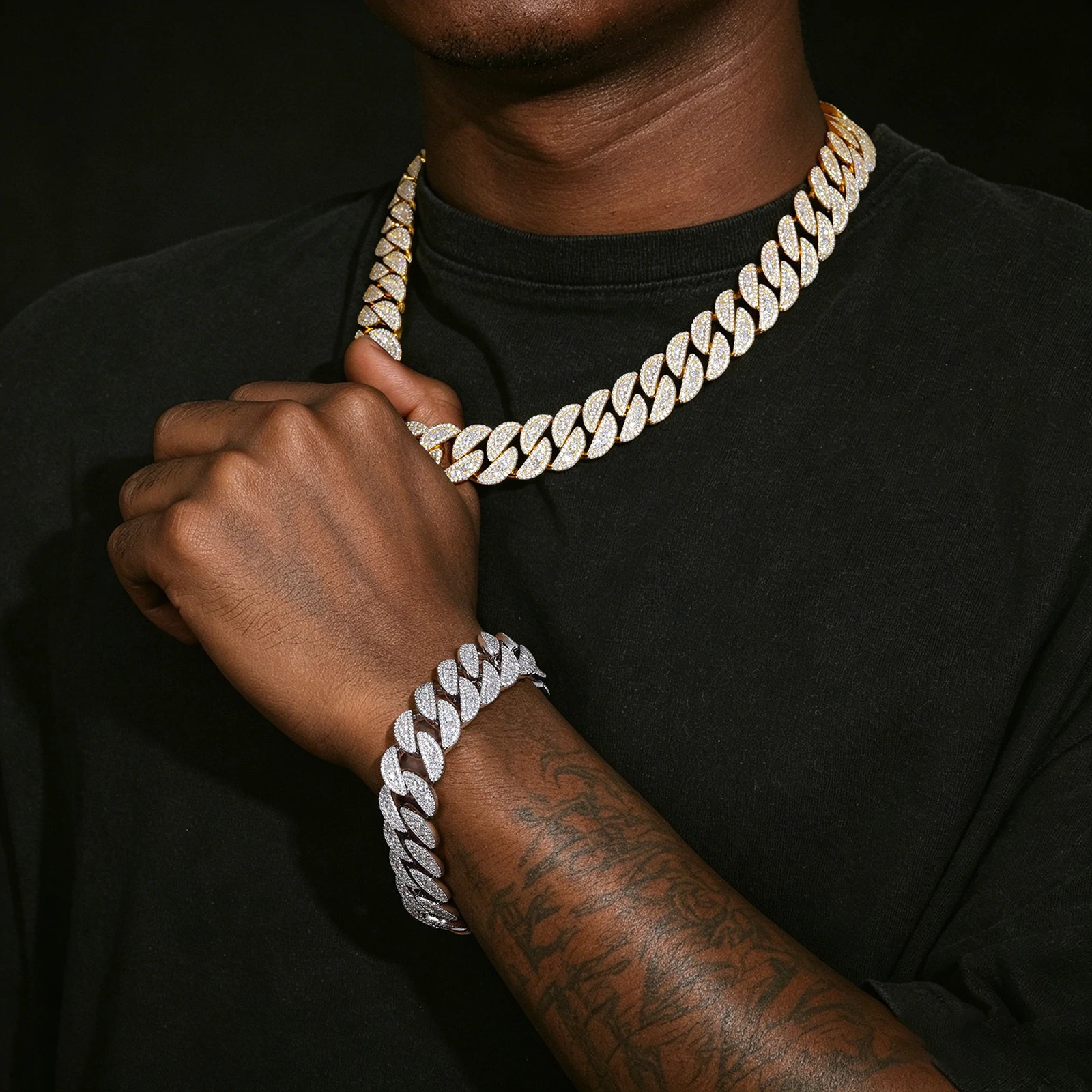 18mm S925 3 Rows Moissanite Round Cuban Link Chain