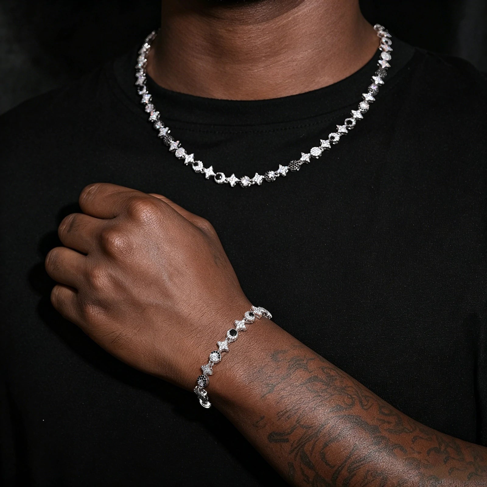 8mm S925 Moissanite Sun Moon Star Sign Link Chain