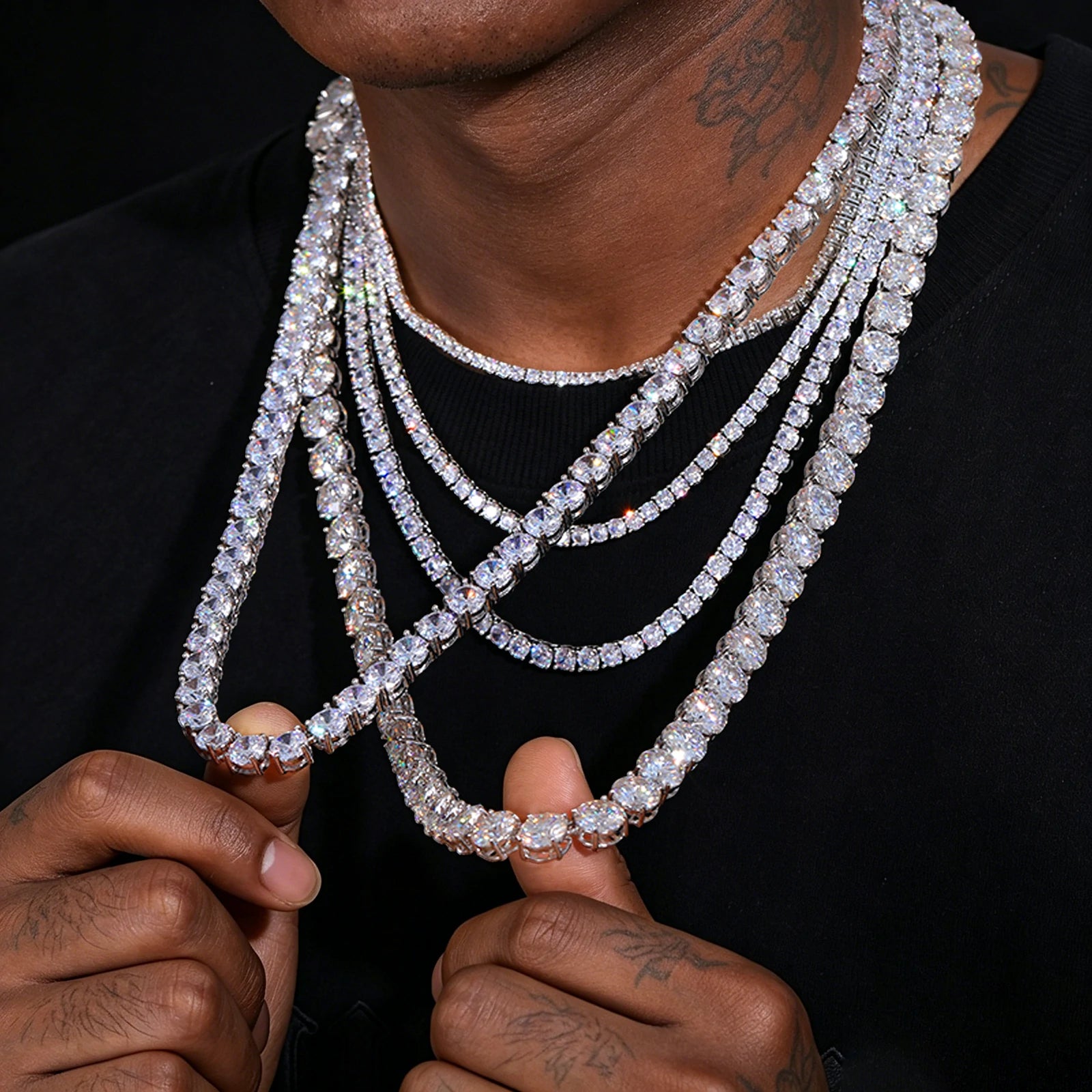 メンズ S925 Tennis Necklace Clear Stone 47cm