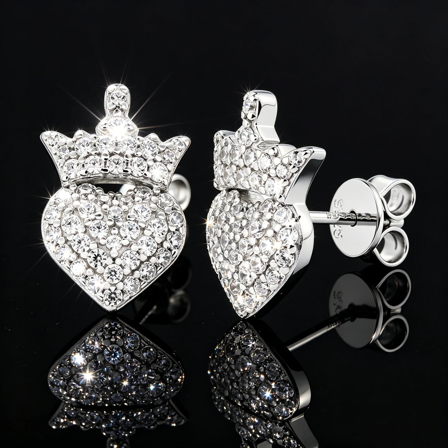 S925 Moissanite Crown Heart Stud Earrings
