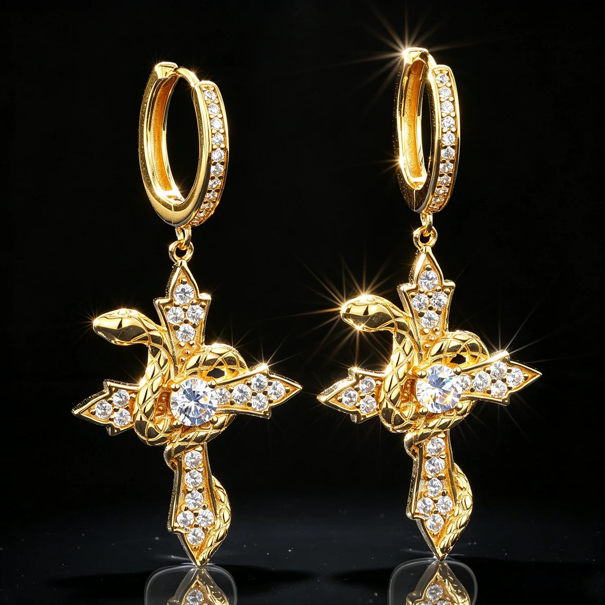 S925 Moissanite Snake Wrap Cross Drop Earrings