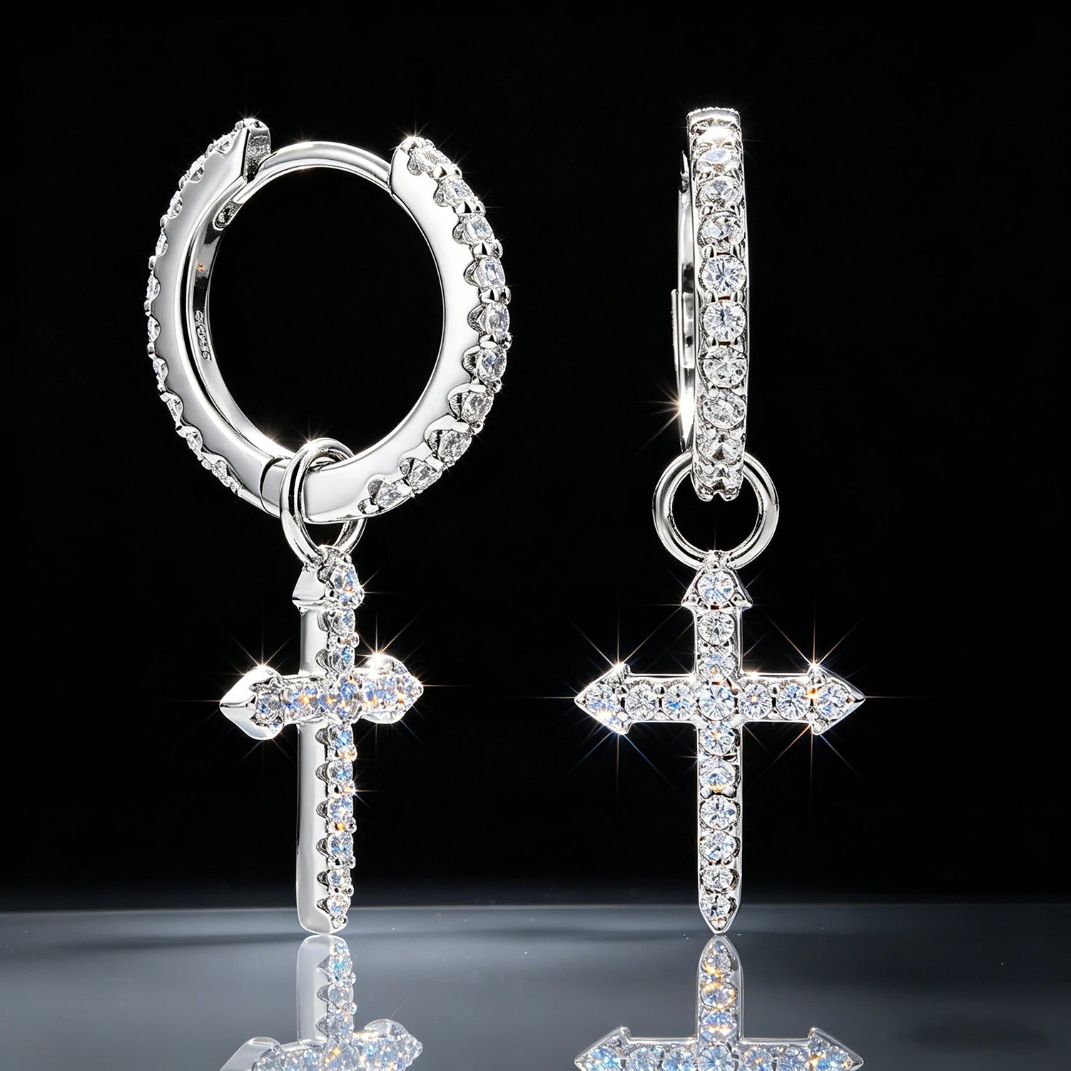 S925 Moissanite Cross Drop Earrings